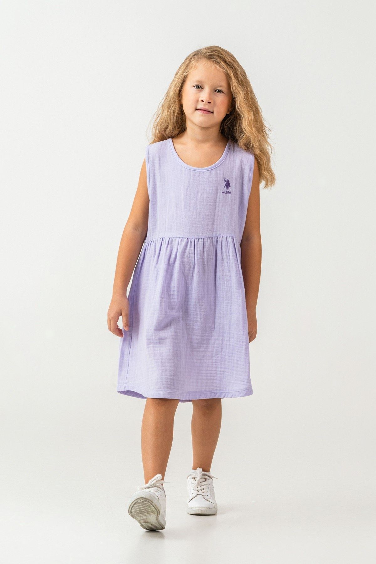 4-9 Yaş Lisanslı Us Polo Assn Kız Çocuk Elbise-Lila