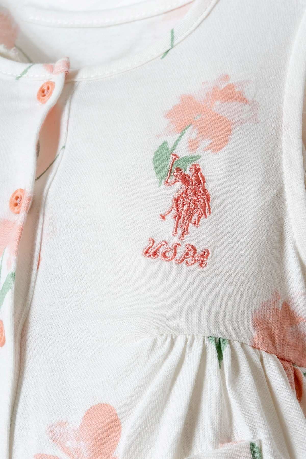 3-24 Ay Lisanslı Us Polo Assn Kız Bebek Tulum-Ekru