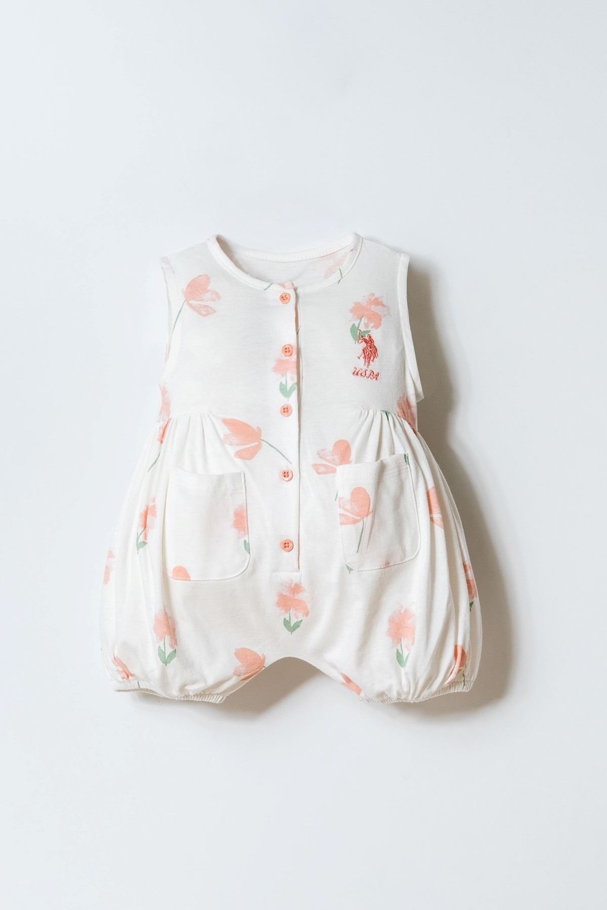 3-24 Ay Lisanslı Us Polo Assn Kız Bebek Tulum-Ekru