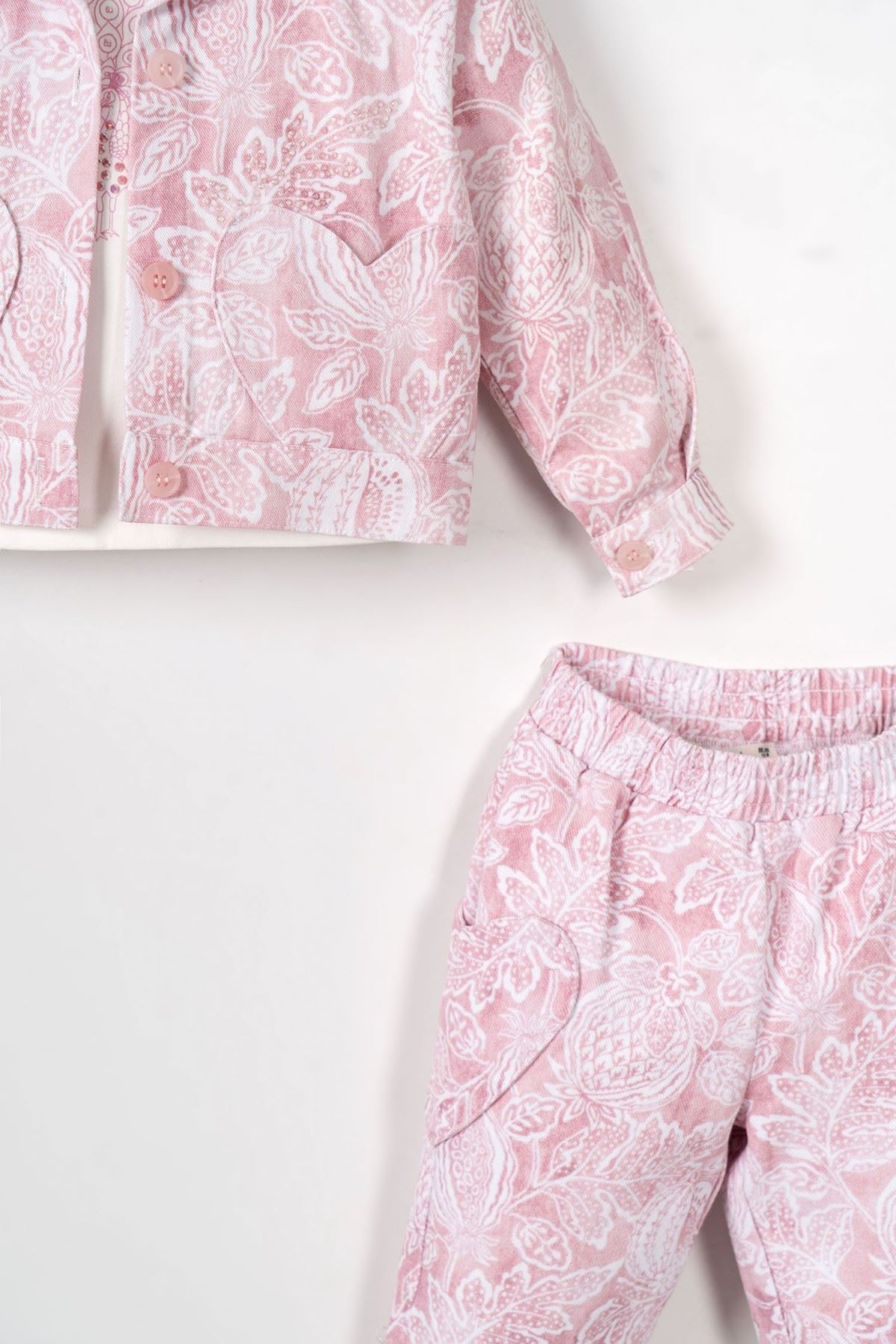 1-4 Yaş Arya Belle Kız Çocuk 3'Lü Takım-Pudra