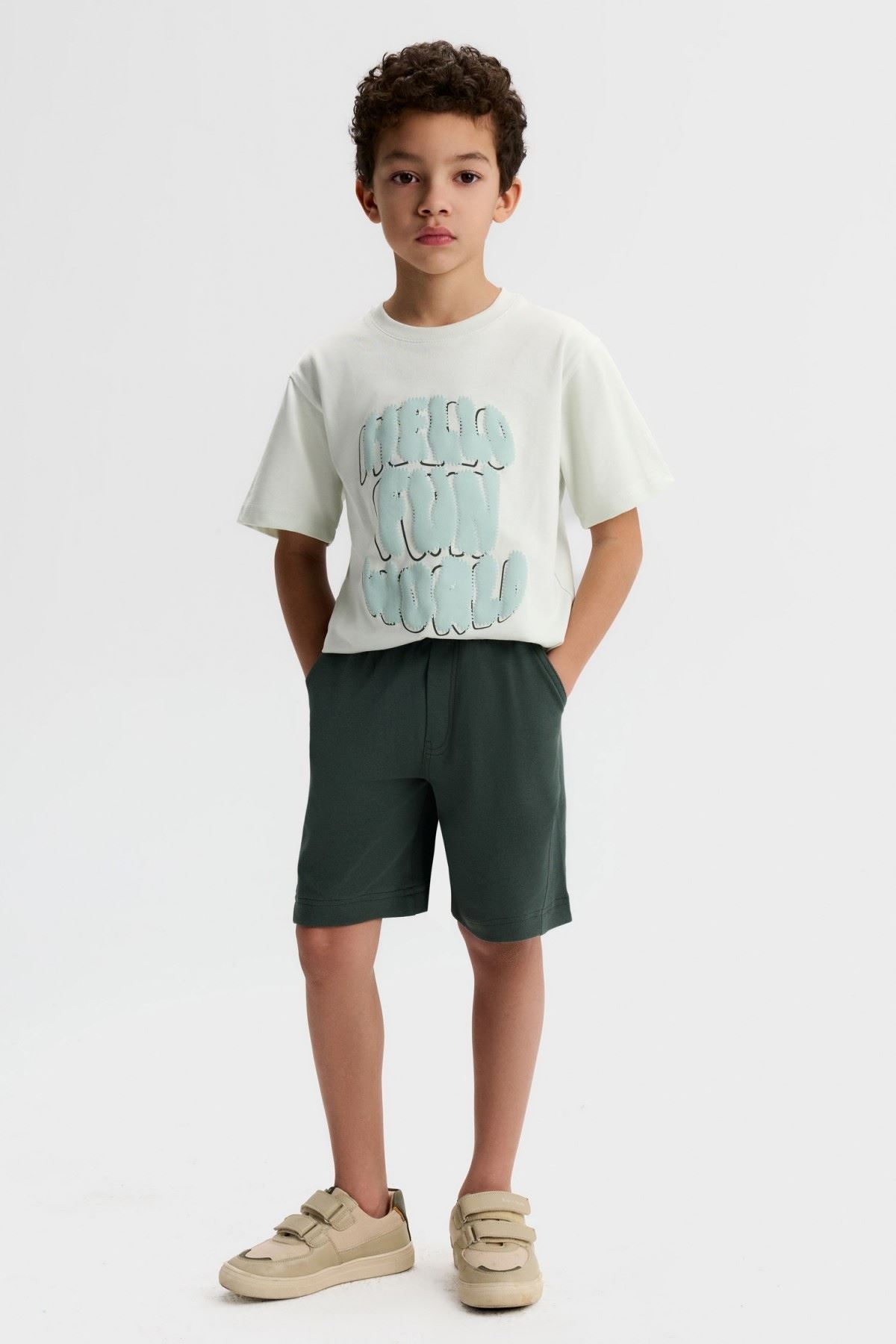 4-8 Yaş Hello Fun Erkek Çocuk Takım-Ekru