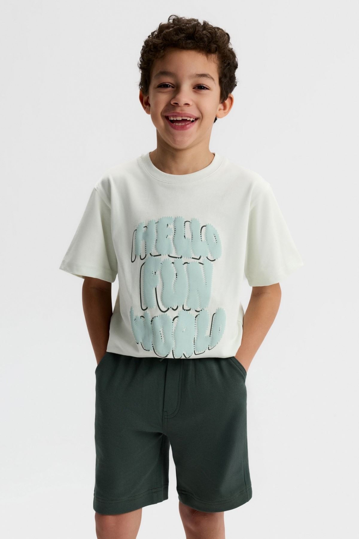 4-8 Yaş Hello Fun Erkek Çocuk Takım-Ekru