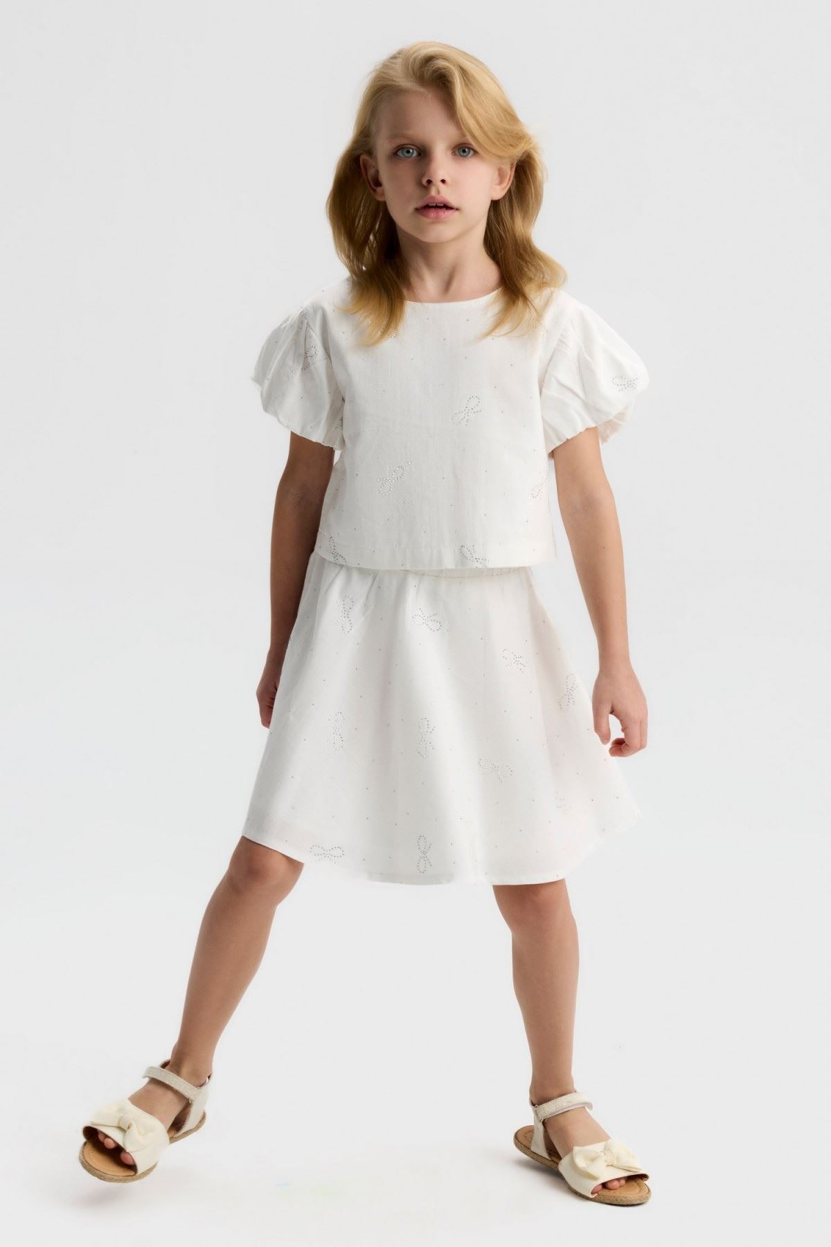 4-8 Yaş Mila Royal Kız Çocuk Takım-Ekru