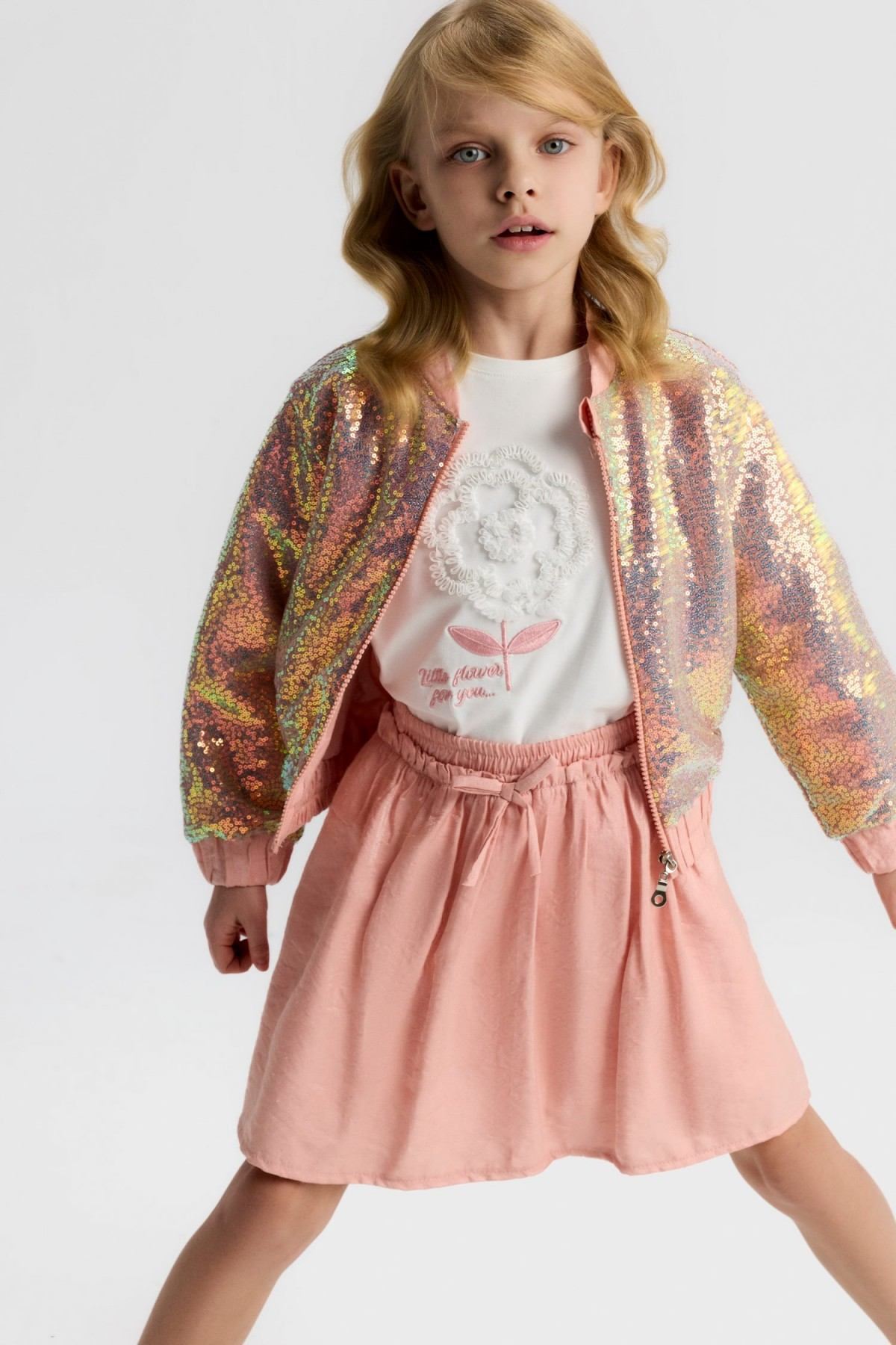 4-8 Yaş Rosetta Flower Kız Çocuk 3'Lü Takım-Pembe