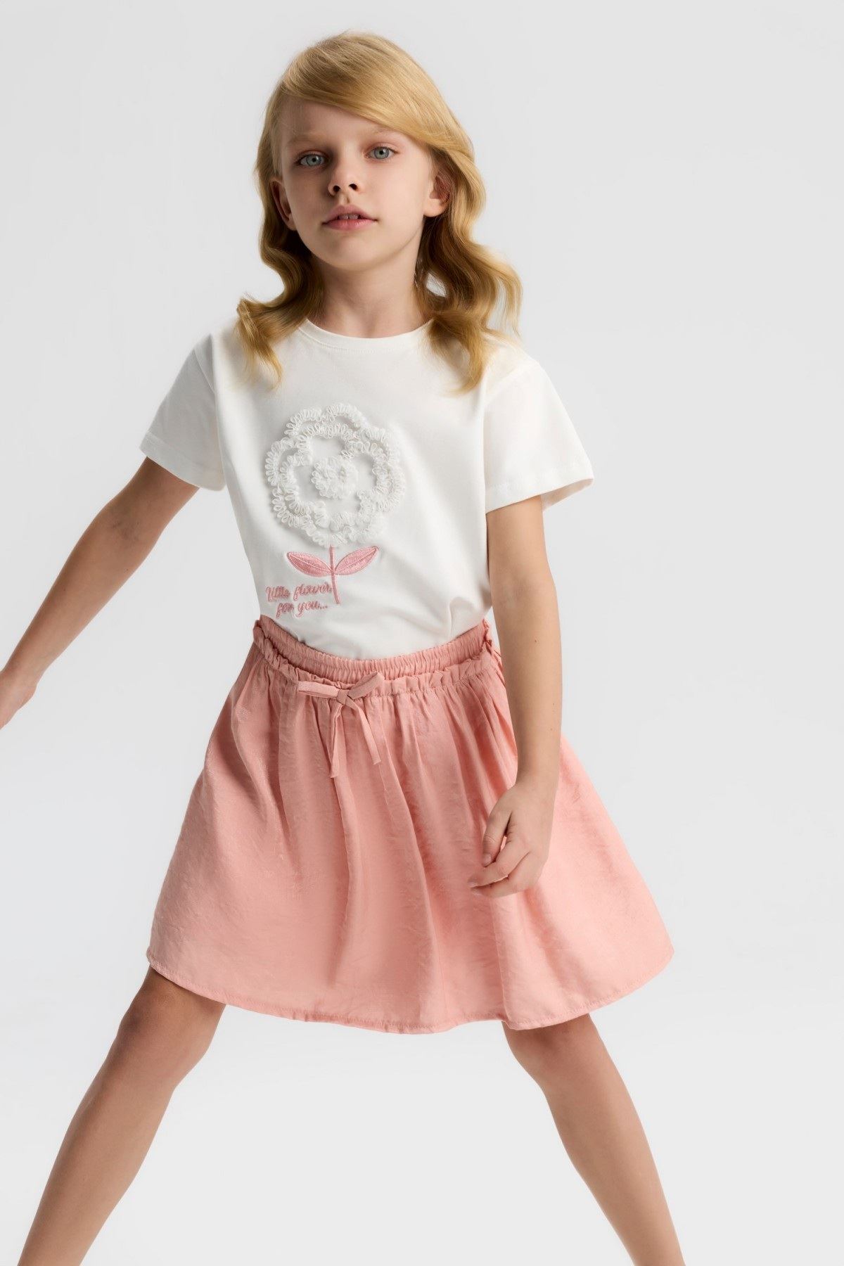 4-8 Yaş Rosetta Flower Kız Çocuk 3'Lü Takım-Pembe