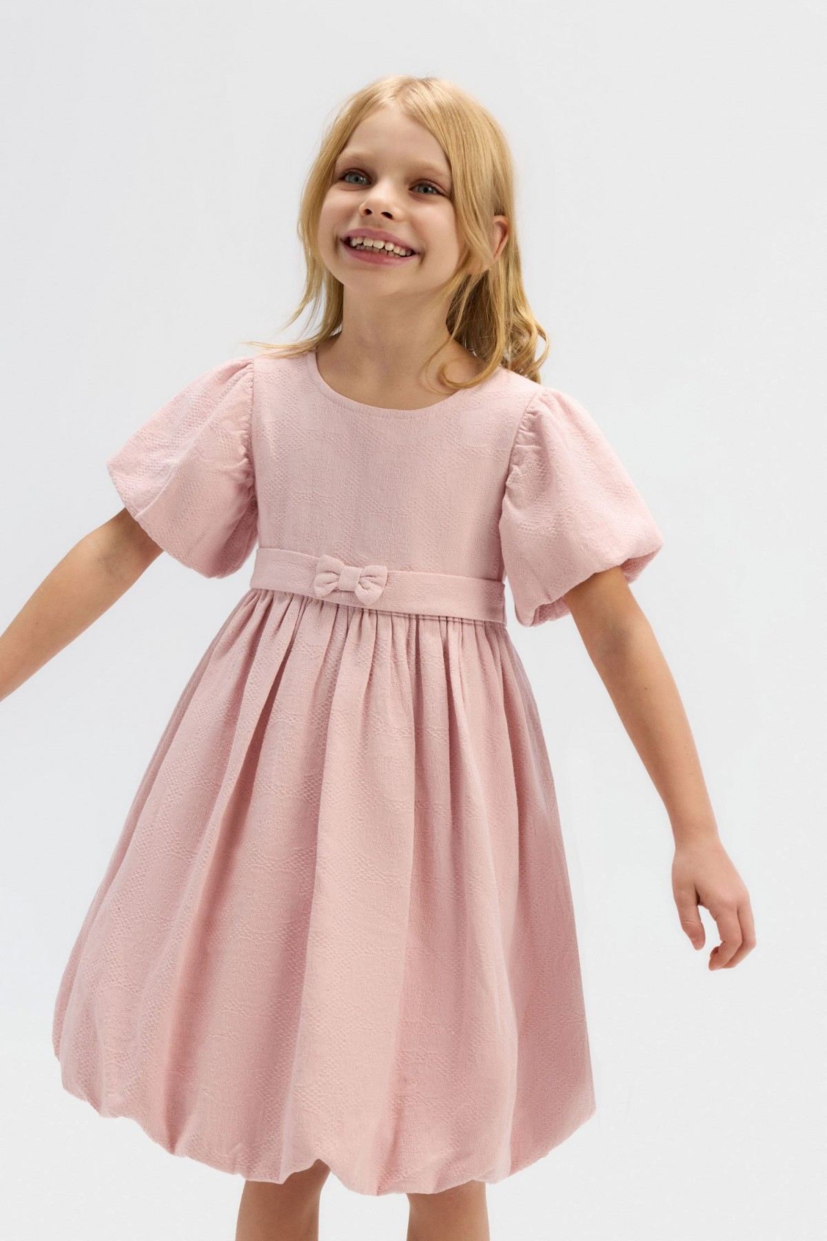 4-8 Yaş Mila Luna Kız Çocuk Elbise-Pudra
