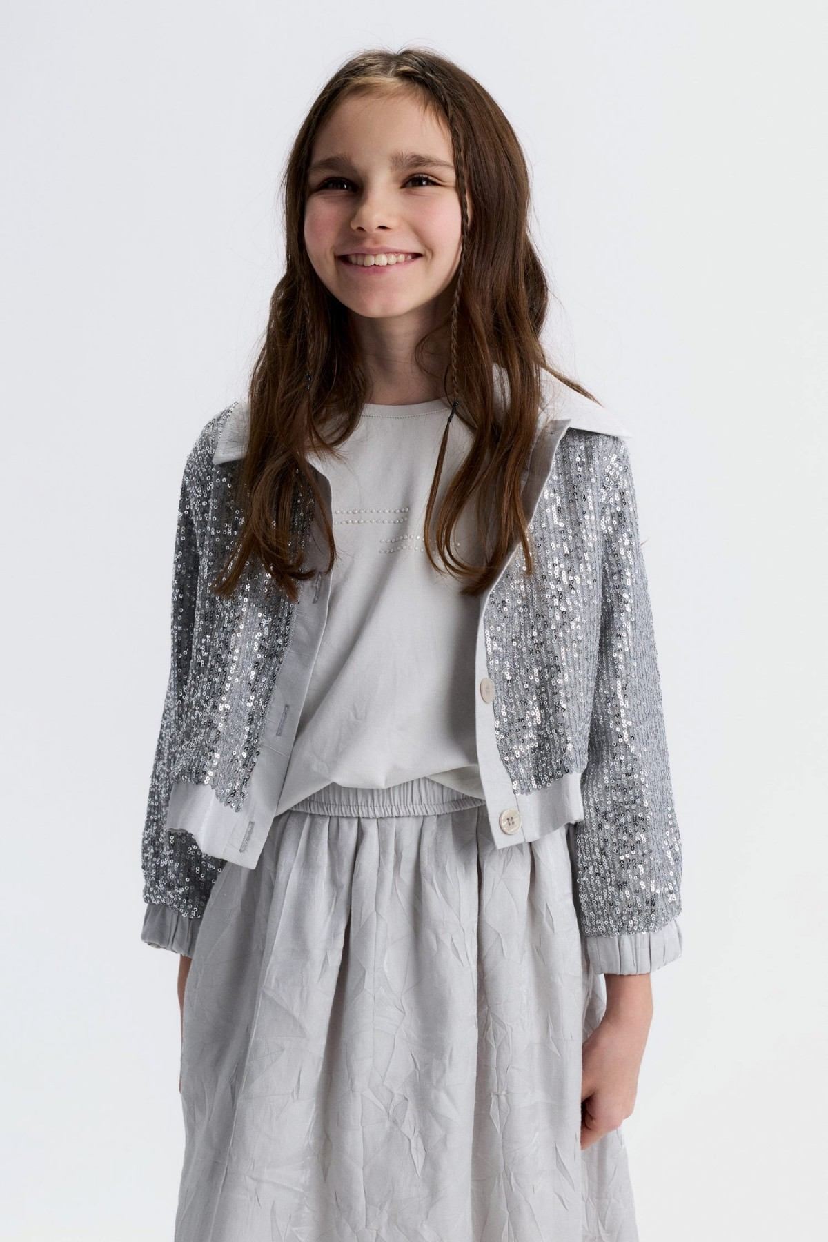 8-14 Yaş Glıtter Pearl Kız Çocuk 3'Lü Takım-Uzay Grisi