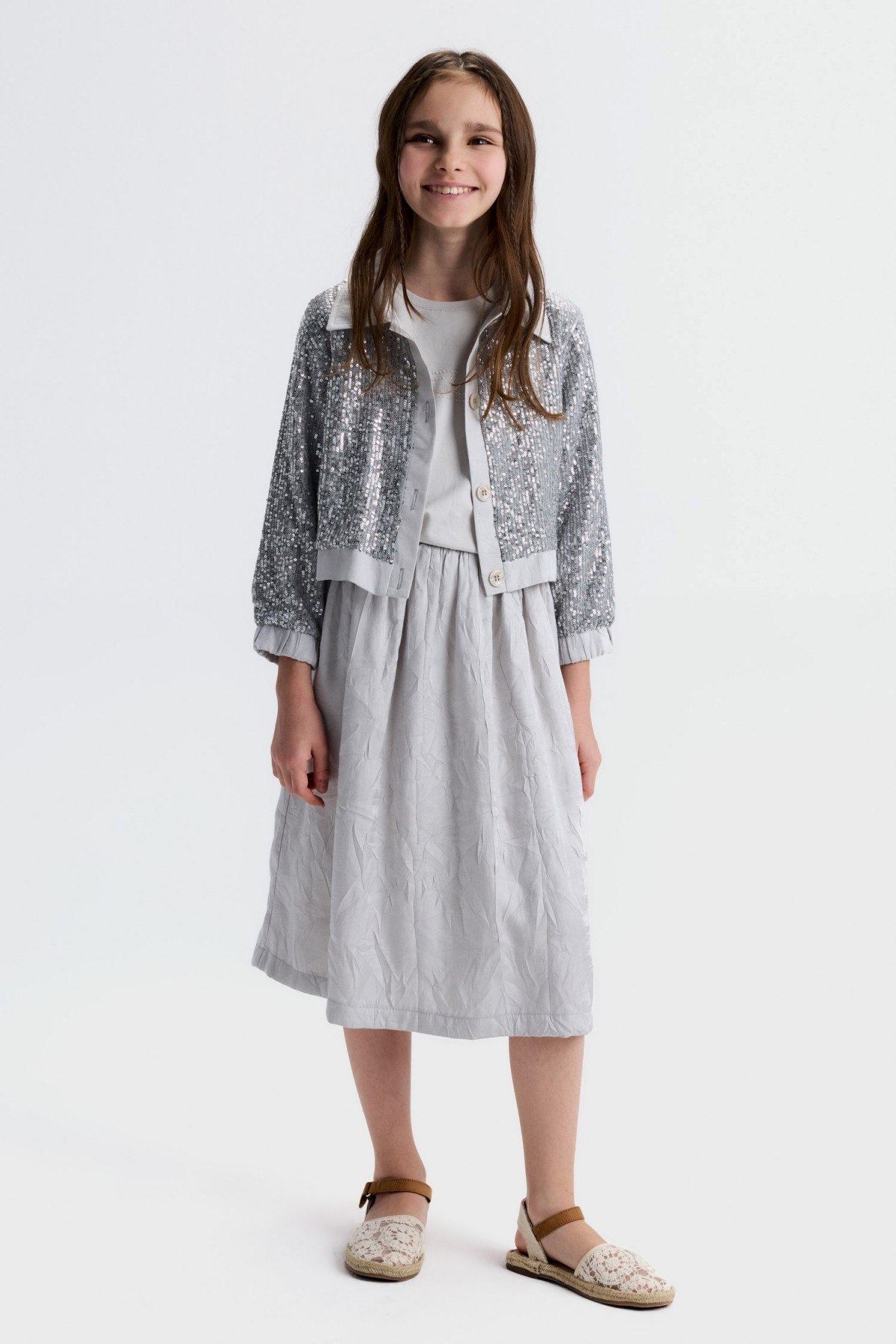 8-14 Yaş Glıtter Pearl Kız Çocuk 3'Lü Takım-Uzay Grisi