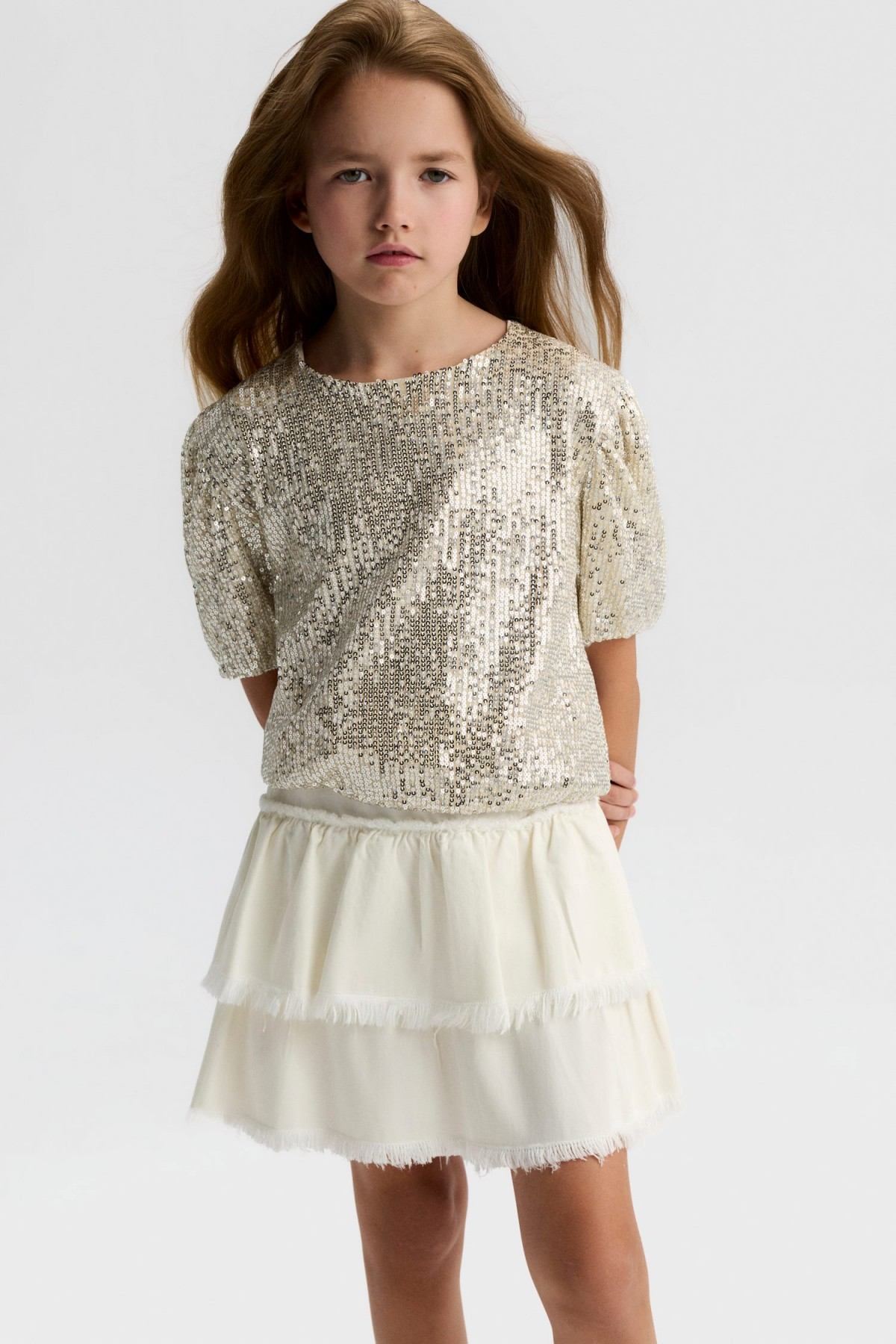 8-14 Yaş Diamond Club Kız Çocuk Etekli Takım-Ekru