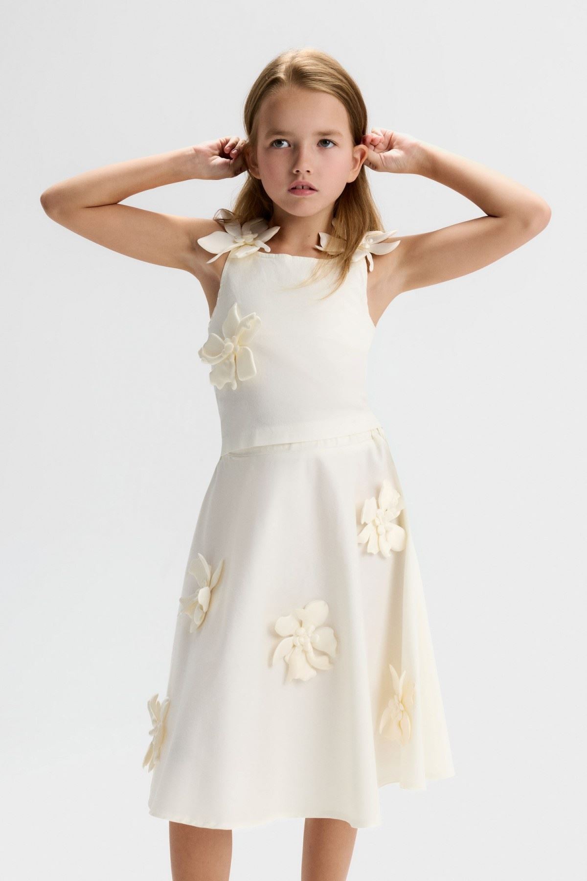 8-14 Yaş Star Blossom Kız Çocuk Takım-Ekru