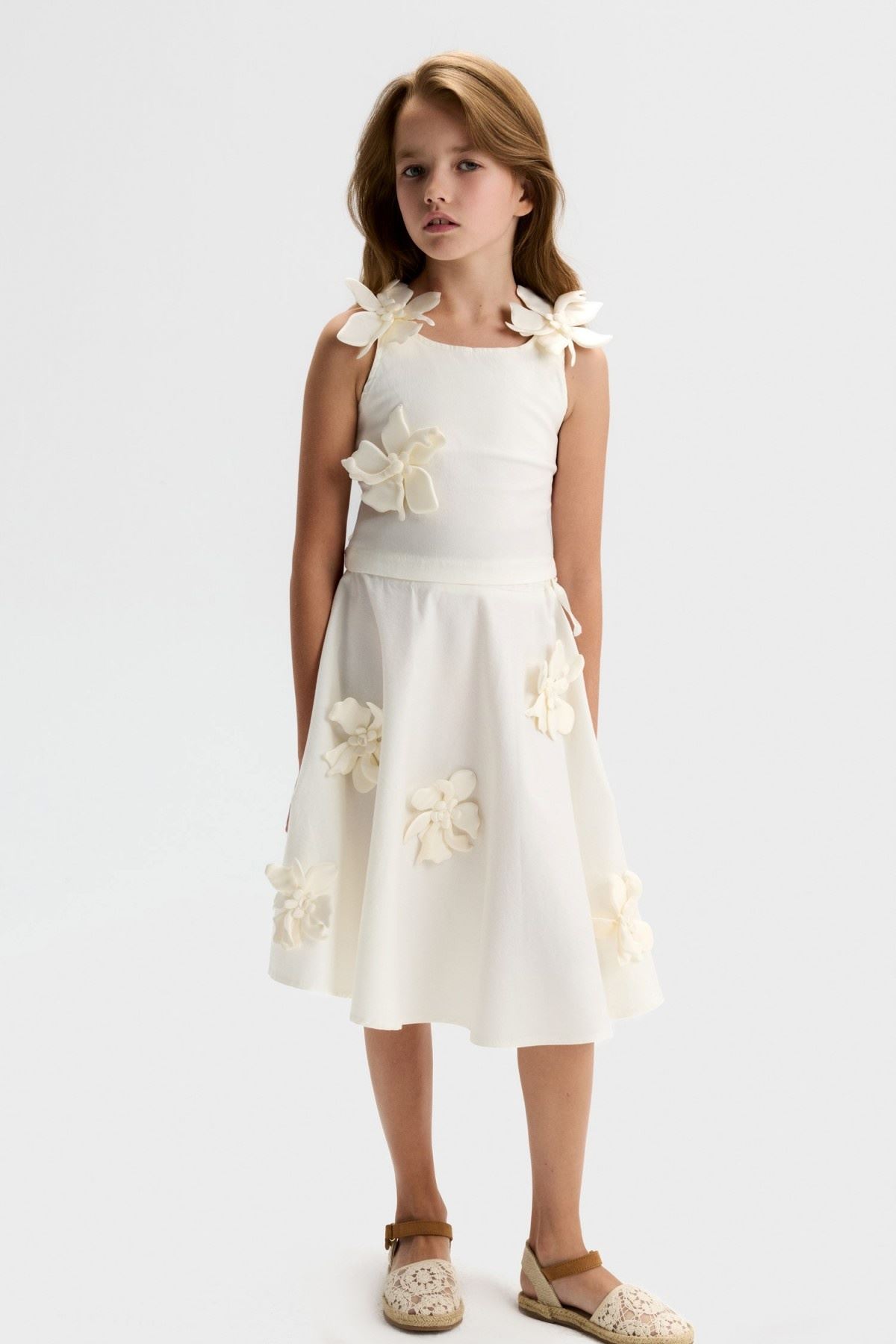 8-14 Yaş Star Blossom Kız Çocuk Takım-Ekru