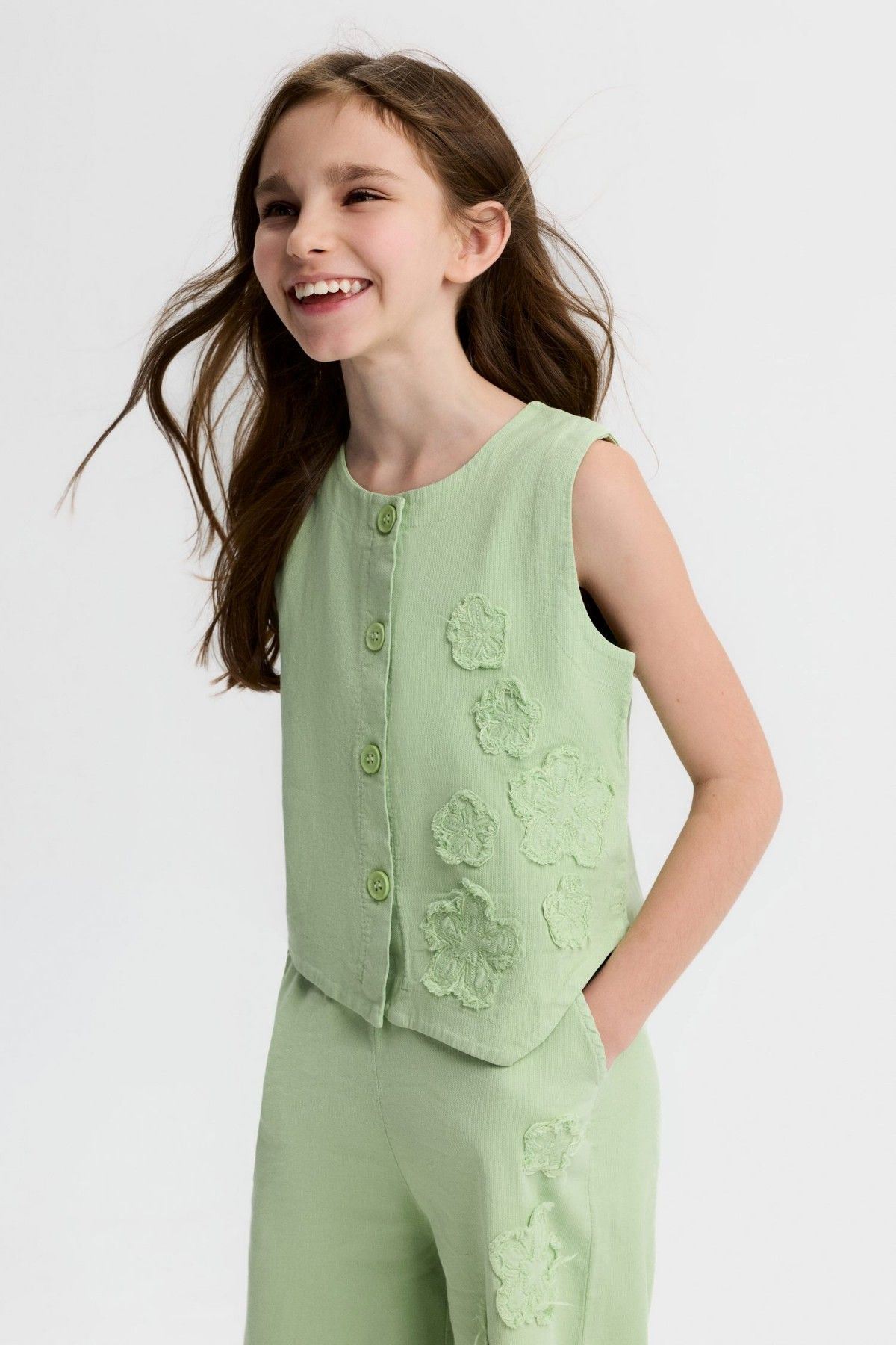 8-14 Yaş Fancy Aria Kız Çocuk Takım-Yeşil