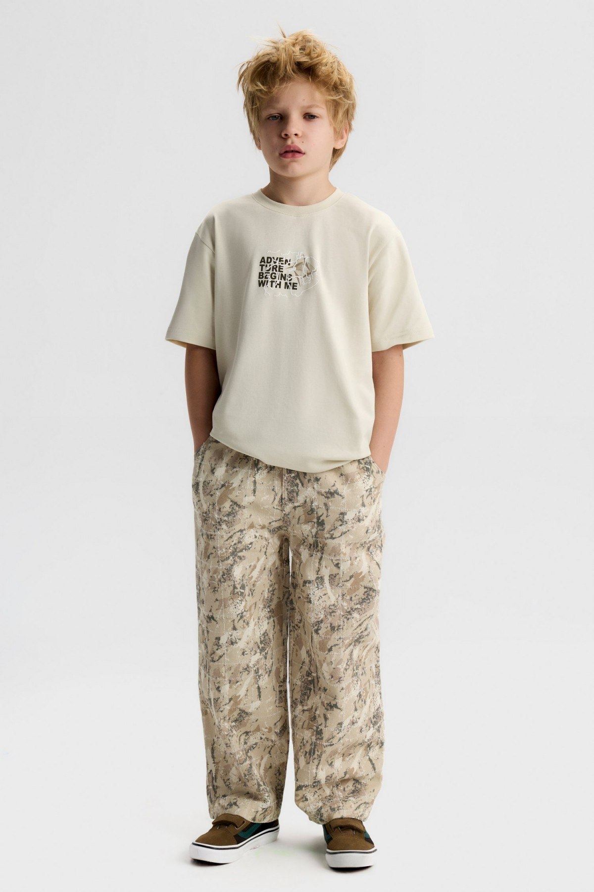 8-14 Yaş Hera Tiger Erkek Çocuk 3'Lü Takım-Ekru