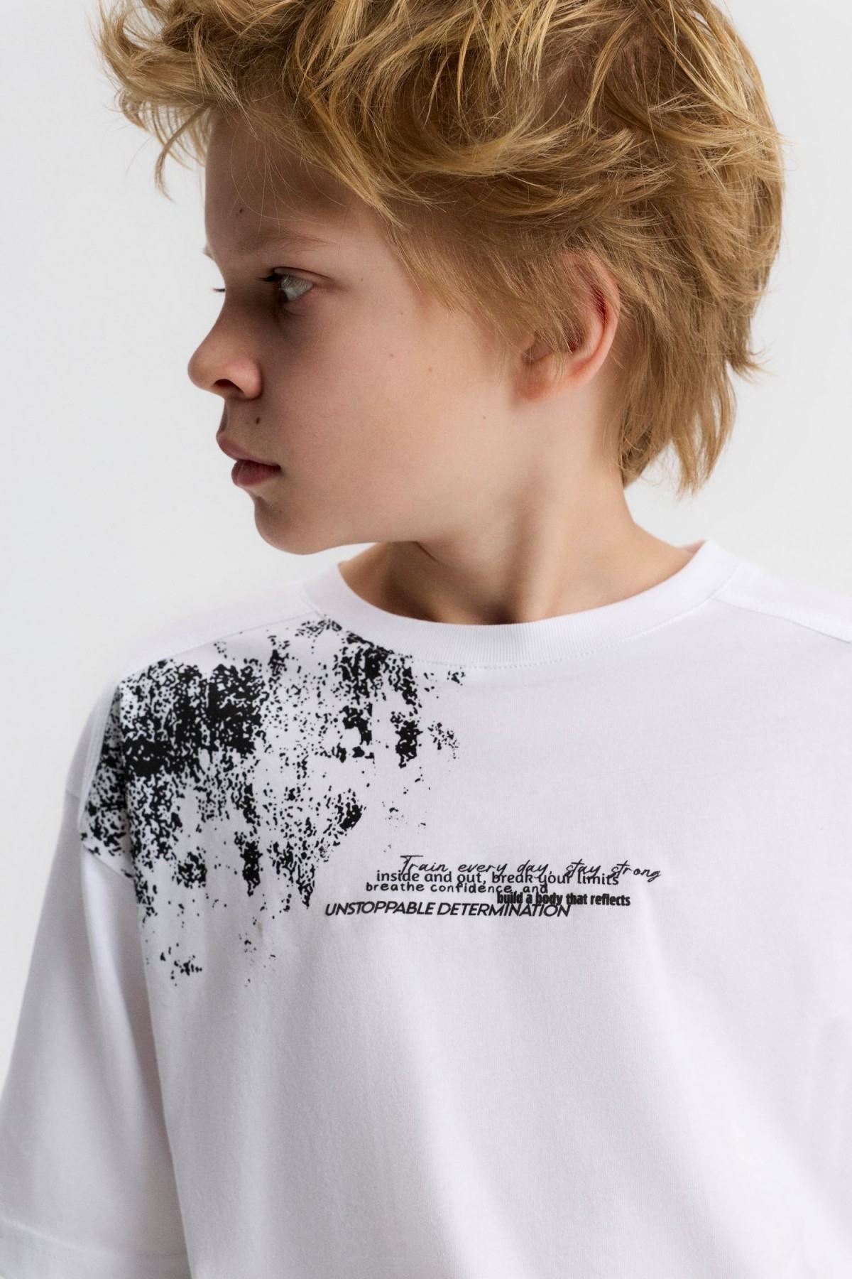 8-14 Yaş Spray Plise Erkek Çocuk Takım-Ekru