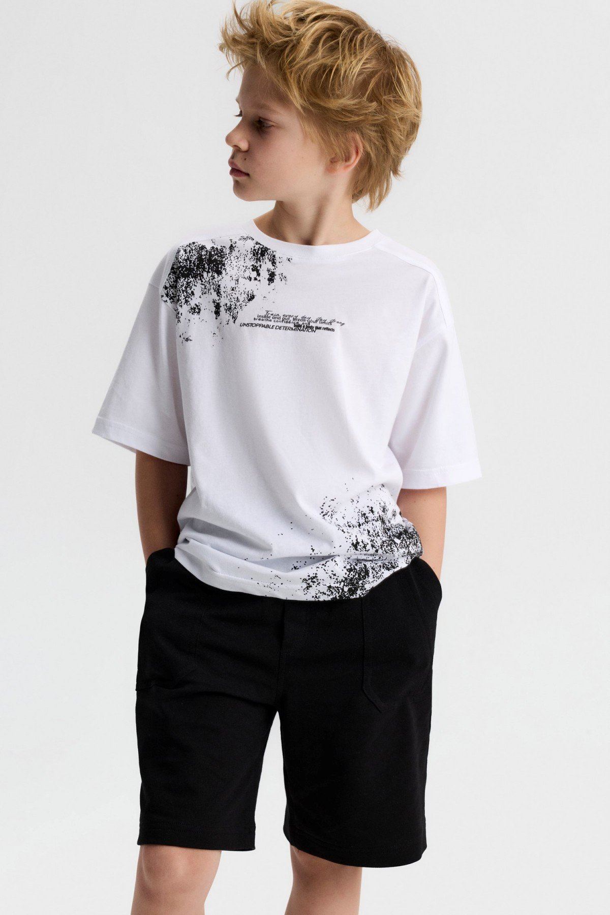 8-14 Yaş Spray Plise Erkek Çocuk Takım-Ekru