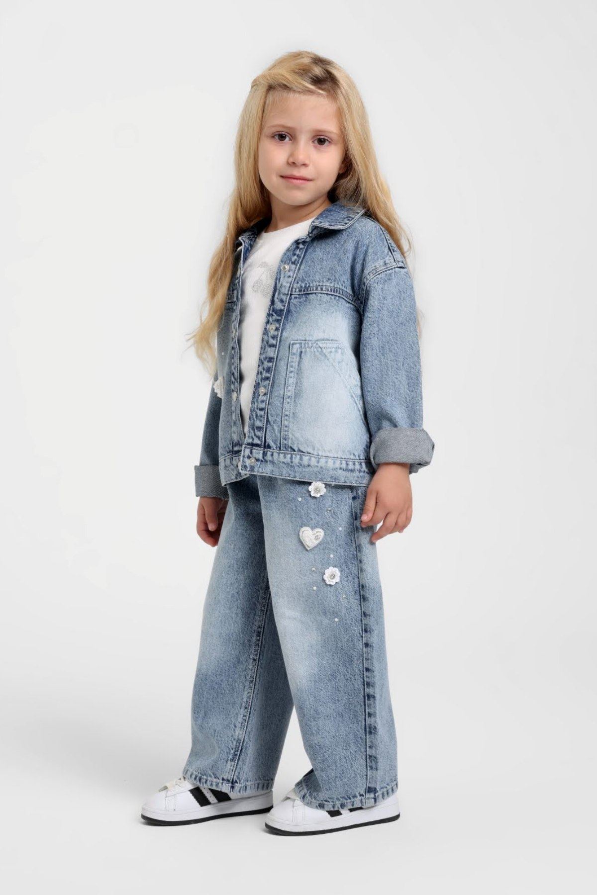 1-5 Yaş Cherry Jeans Kız Çocuk 3'Lü Takım-Mavi