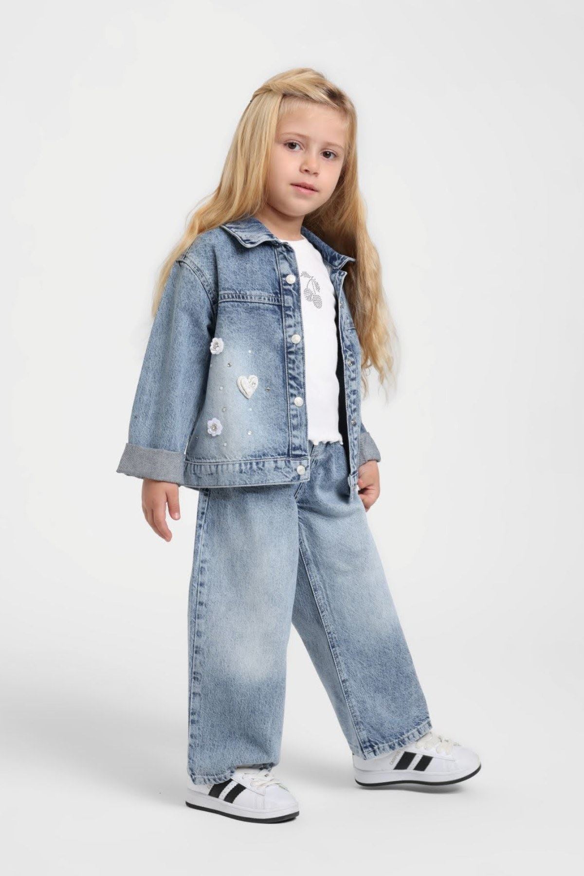 1-5 Yaş Cherry Jeans Kız Çocuk 3'Lü Takım-Mavi