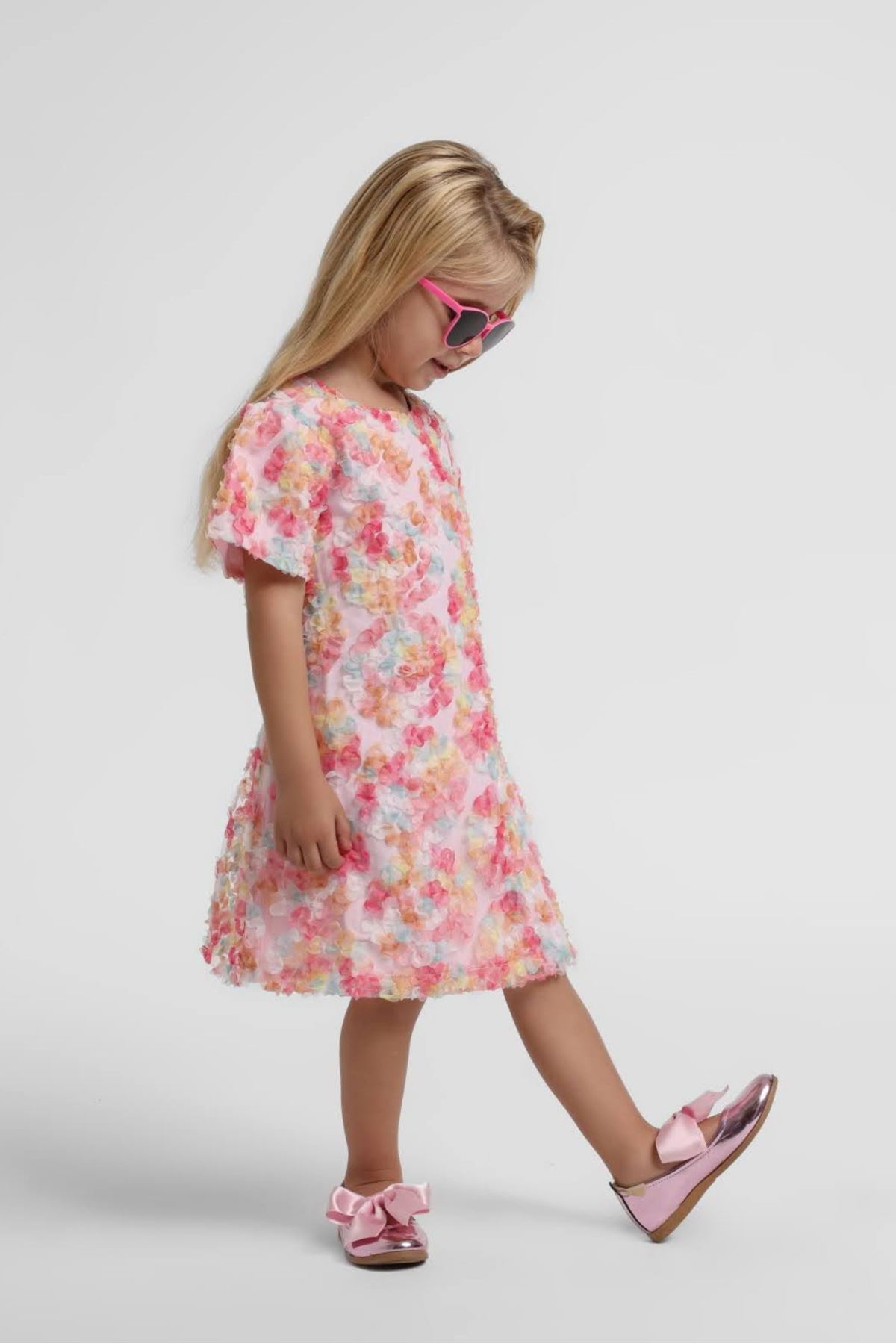 1-5 Yaş Colorce Love Kız Çocuk Elbise-Pembe