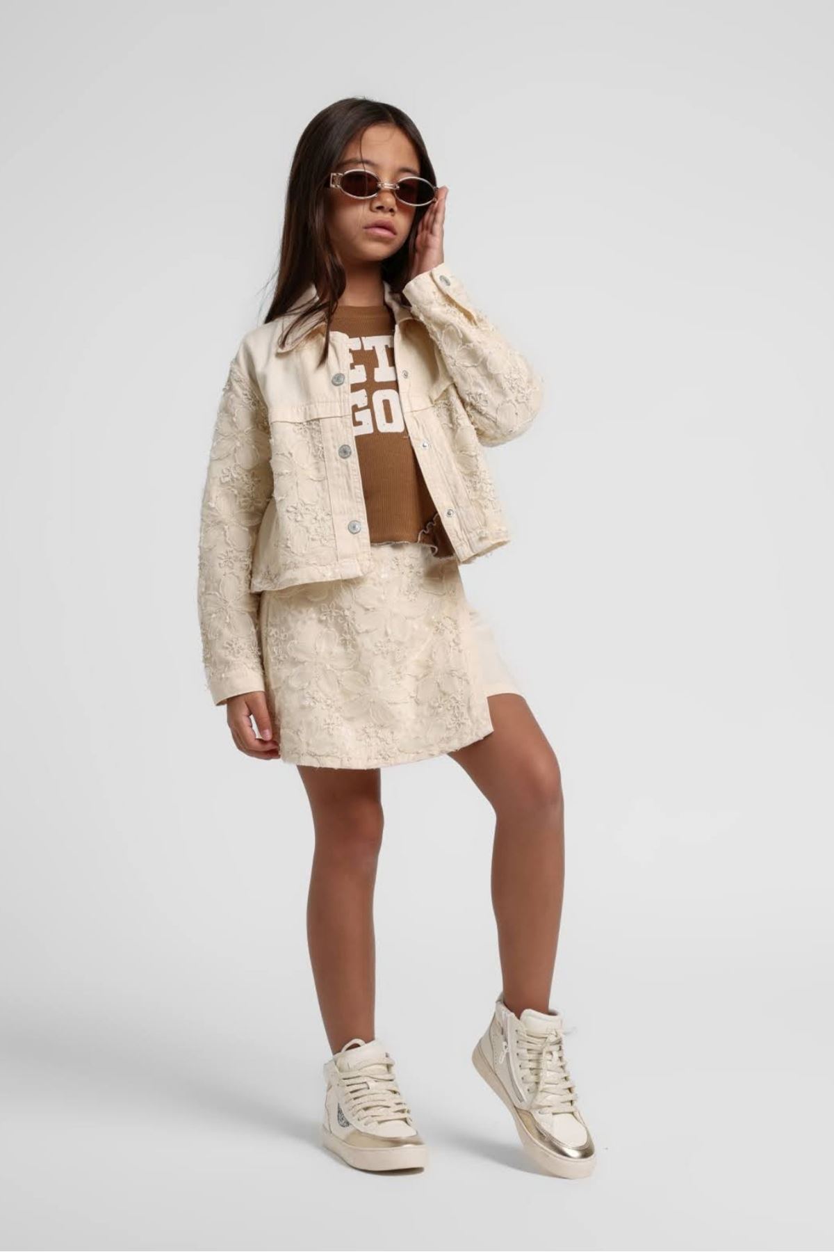 5-14 Yaş Daisy Live Şort Etekli 3'Lü Takım-Latte