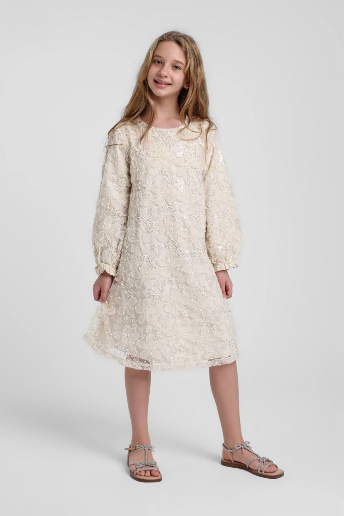 5-14 Yaş Pavlova Lena Kız Çocuk Elbise-Latte