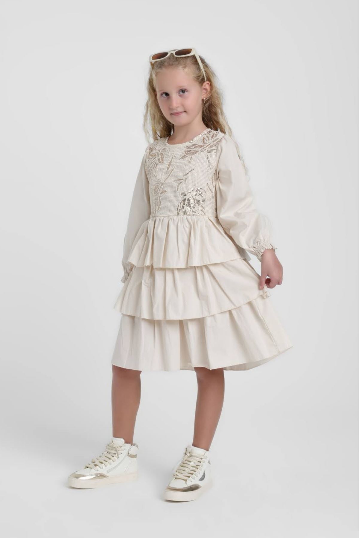 5-14 Yaş Berceste Pavlova Kız Çocuk Elbise-Latte