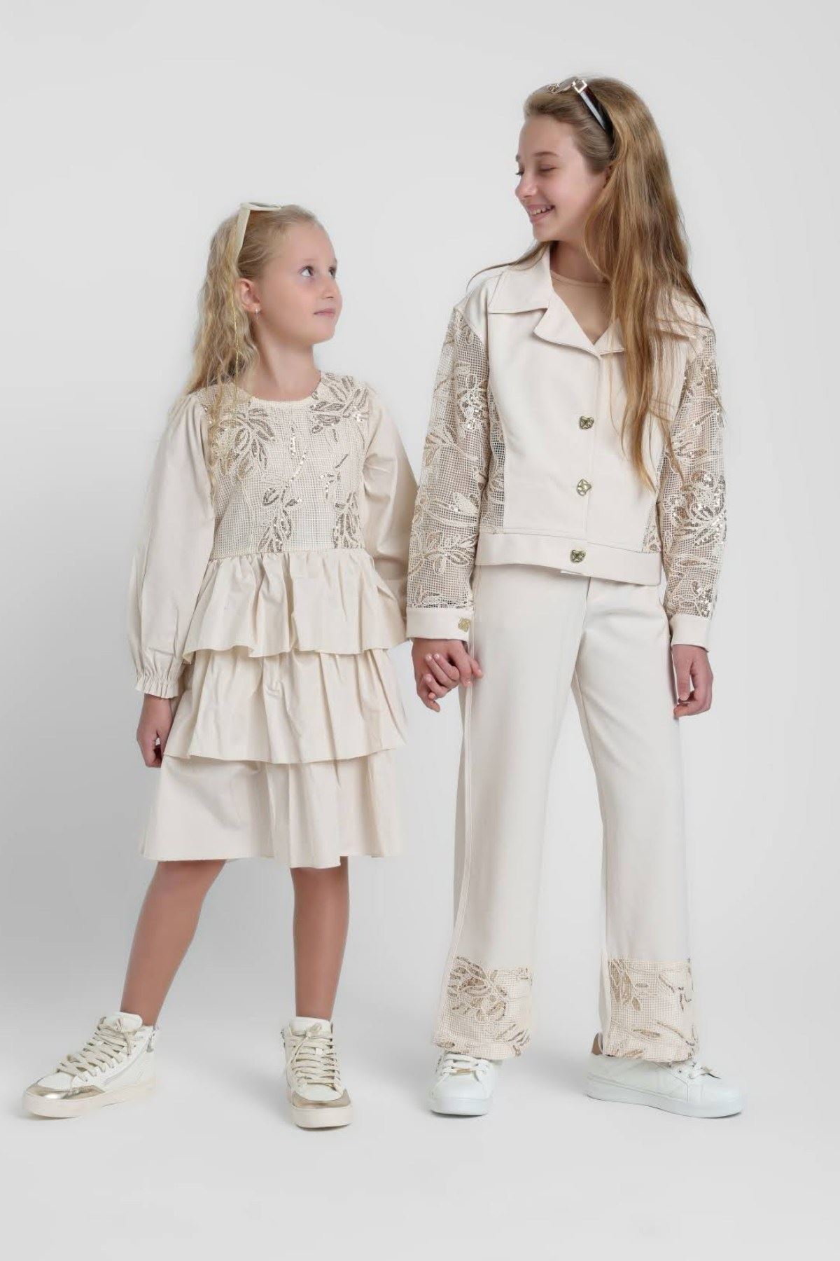8-14 Yaş Berceste Pavlova Kız Çocuk 3'Lü Takım-Latte