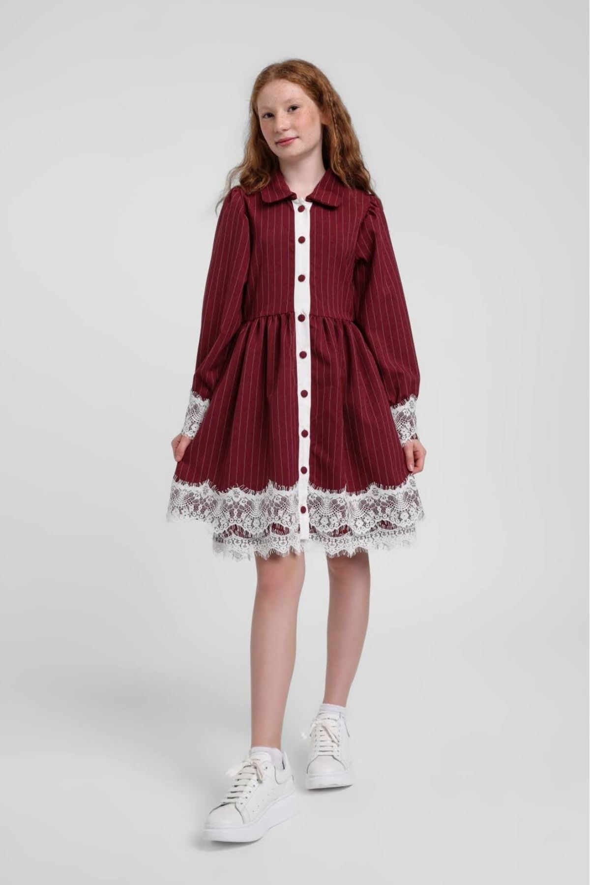 10-14 Yaş Nişantaşı Soft Kız Çocuk Elbise-Bordo