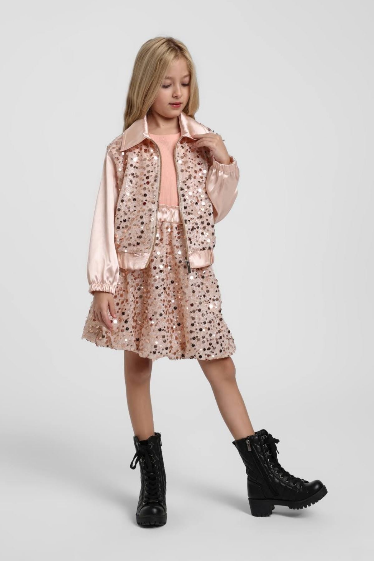 5-9 Yaş Bella Liza Kız Çocuk 3'Lü Takım-Pudra