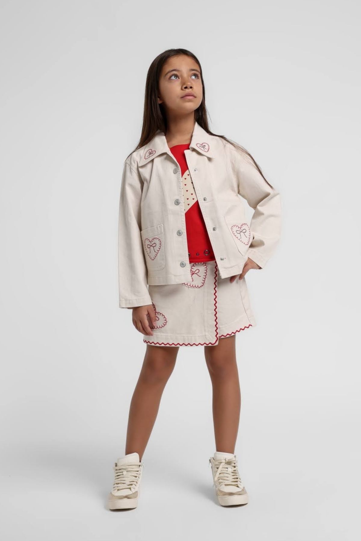 5-14 Yaş Love Ribbon Şort Etekli 3'Lü Takım-Latte