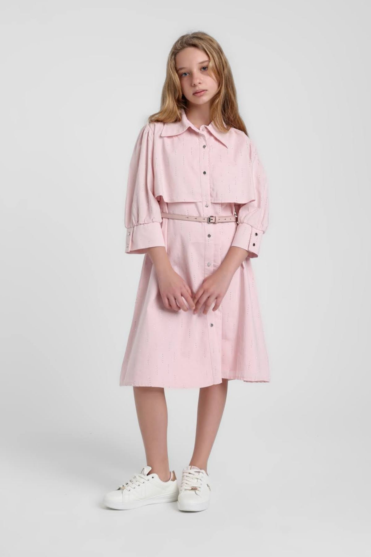 5-14 Yaş Mahra Rana Kız Çocuk Elbise-Şeker Pembe