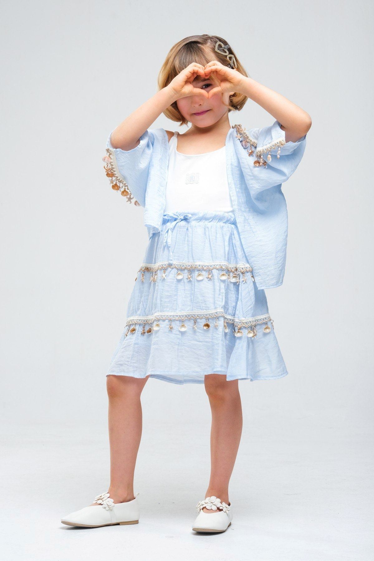 4-8 Yaş SeaShell Sugar Kız Çocuk 3'Lü Takım-Buz Mavi