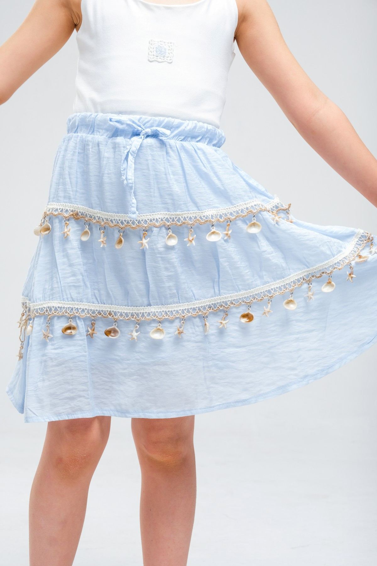 4-8 Yaş SeaShell Sugar Kız Çocuk 3'Lü Takım-Buz Mavi