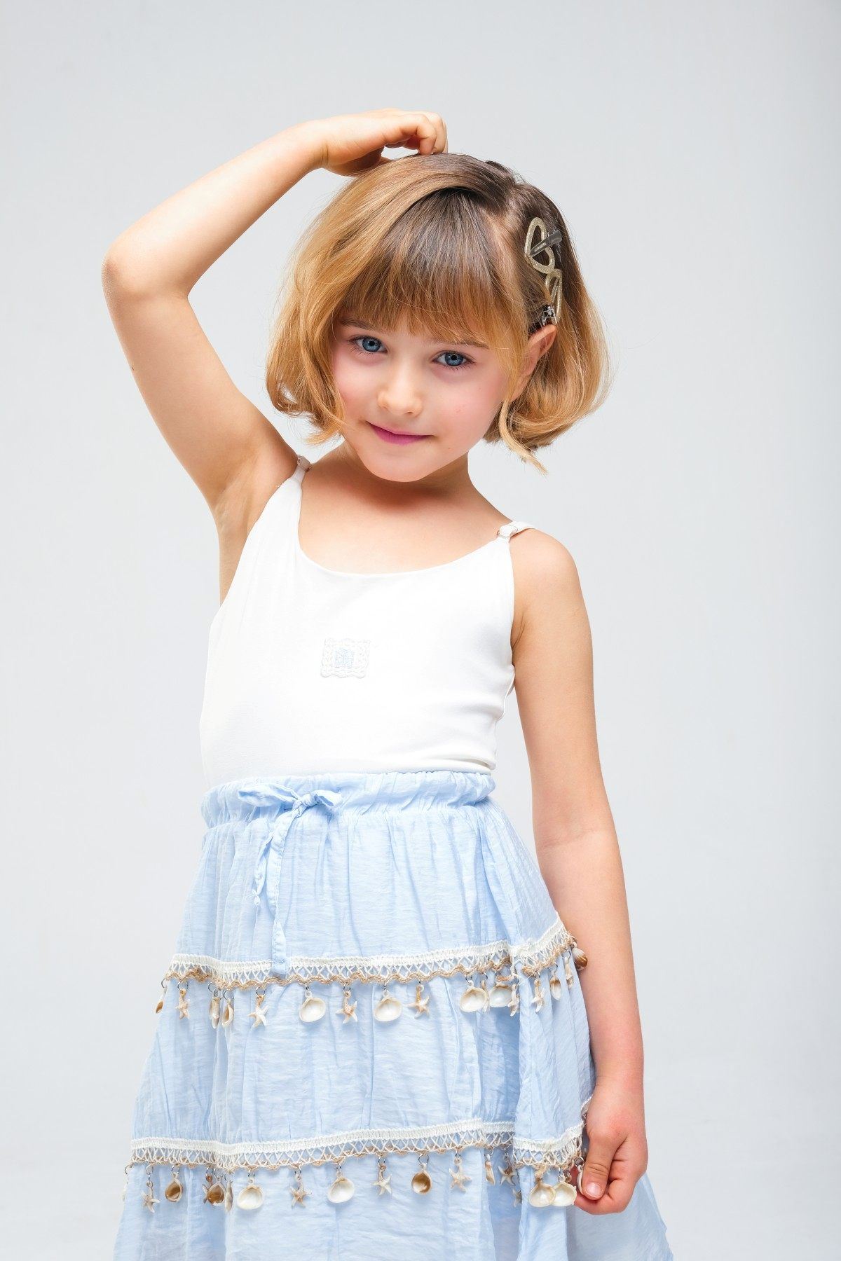 4-8 Yaş SeaShell Sugar Kız Çocuk 3'Lü Takım-Buz Mavi