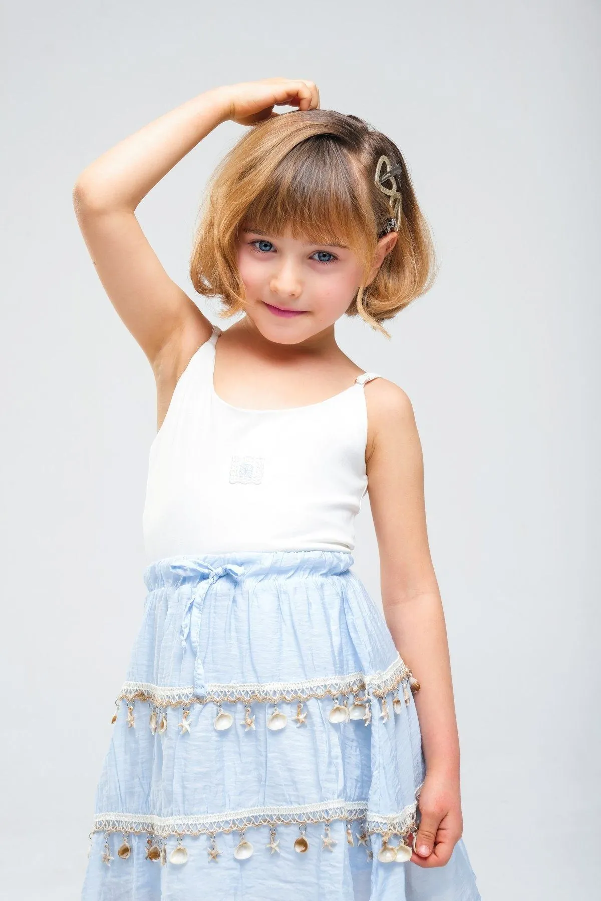 4-8 Yaş SeaShell Sugar Kız Çocuk 3'Lü Takım-Buz Mavi