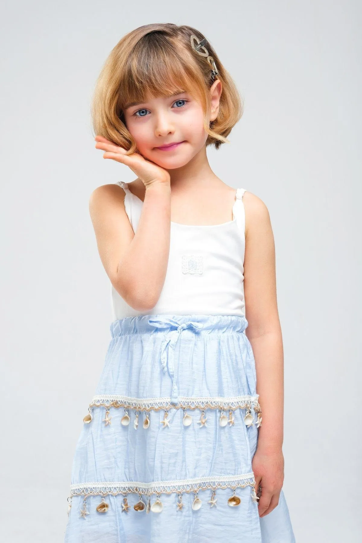 4-8 Yaş SeaShell Sugar Kız Çocuk 3'Lü Takım-Buz Mavi