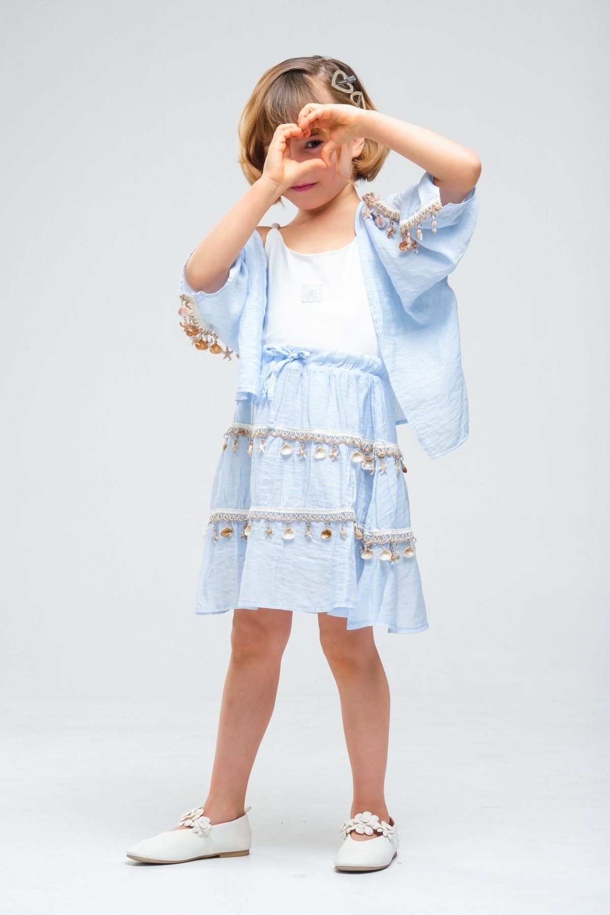 4-8 Yaş SeaShell Sugar Kız Çocuk 3'Lü Takım-Buz Mavi