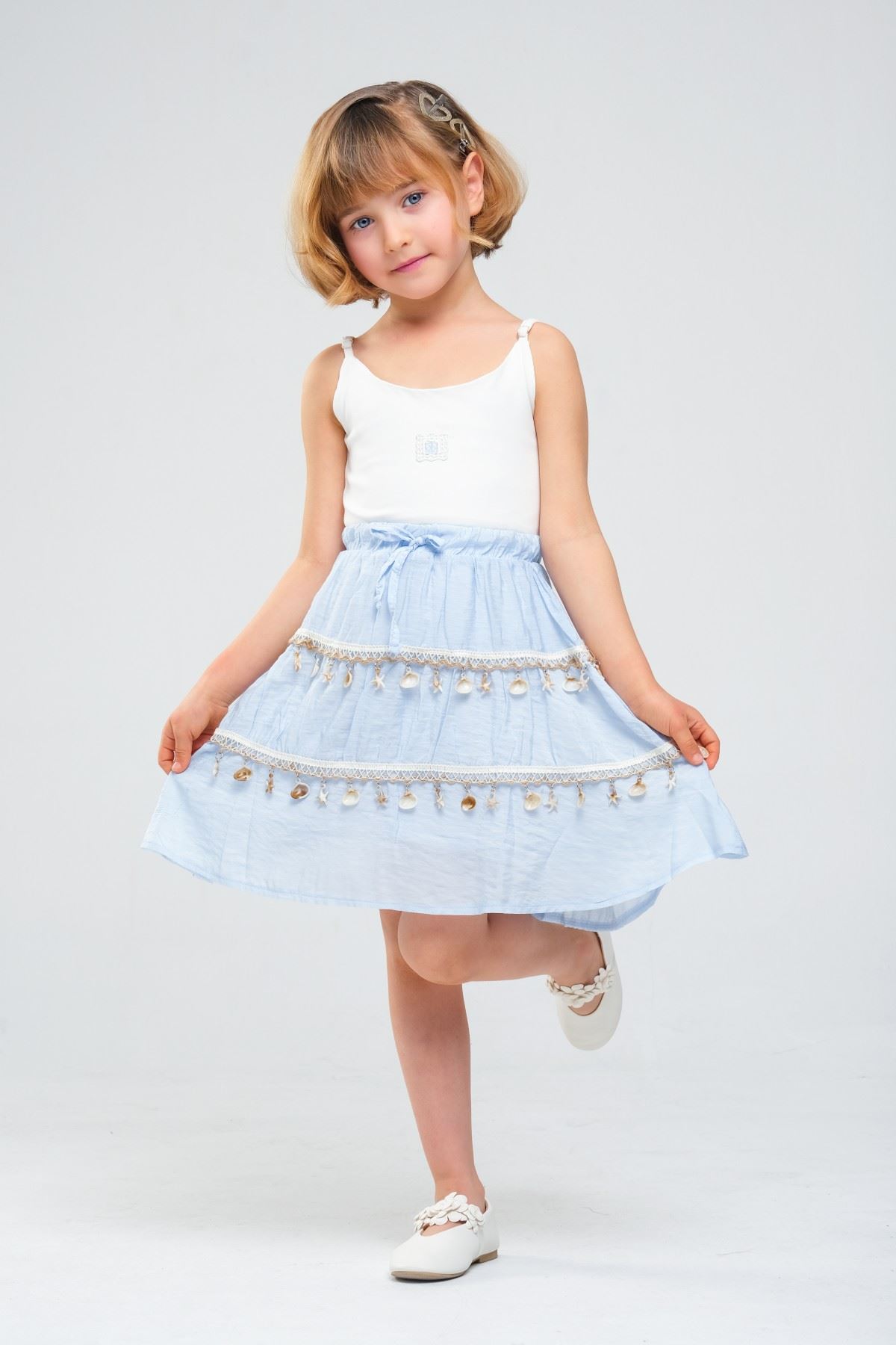 4-8 Yaş SeaShell Sugar Kız Çocuk 3'Lü Takım-Buz Mavi