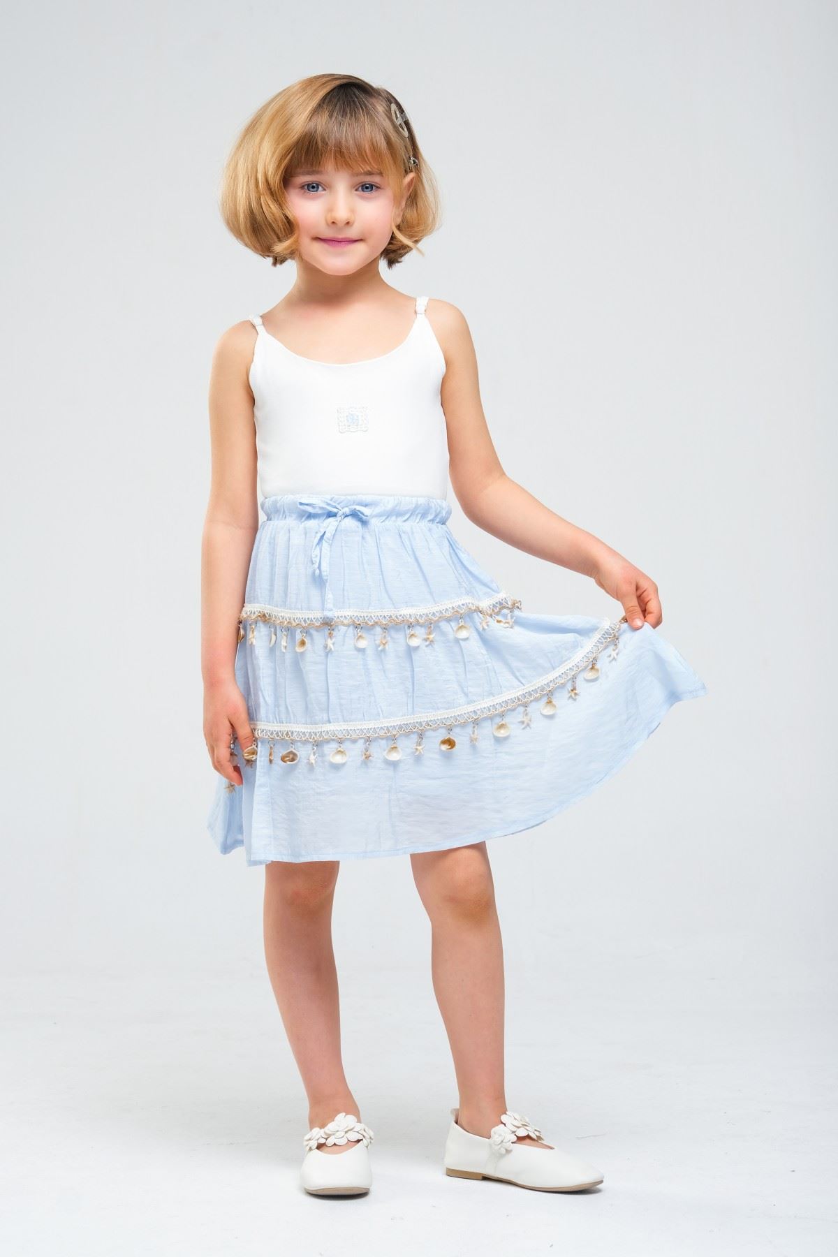 4-8 Yaş SeaShell Sugar Kız Çocuk 3'Lü Takım-Buz Mavi