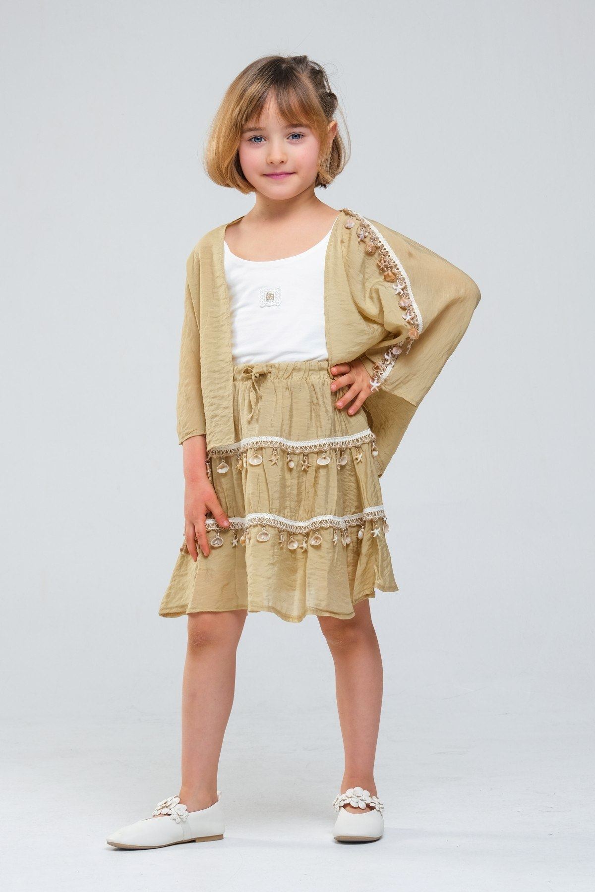 4-8 Yaş SeaShell Sugar Kız Çocuk 3'Lü Takım-Haki