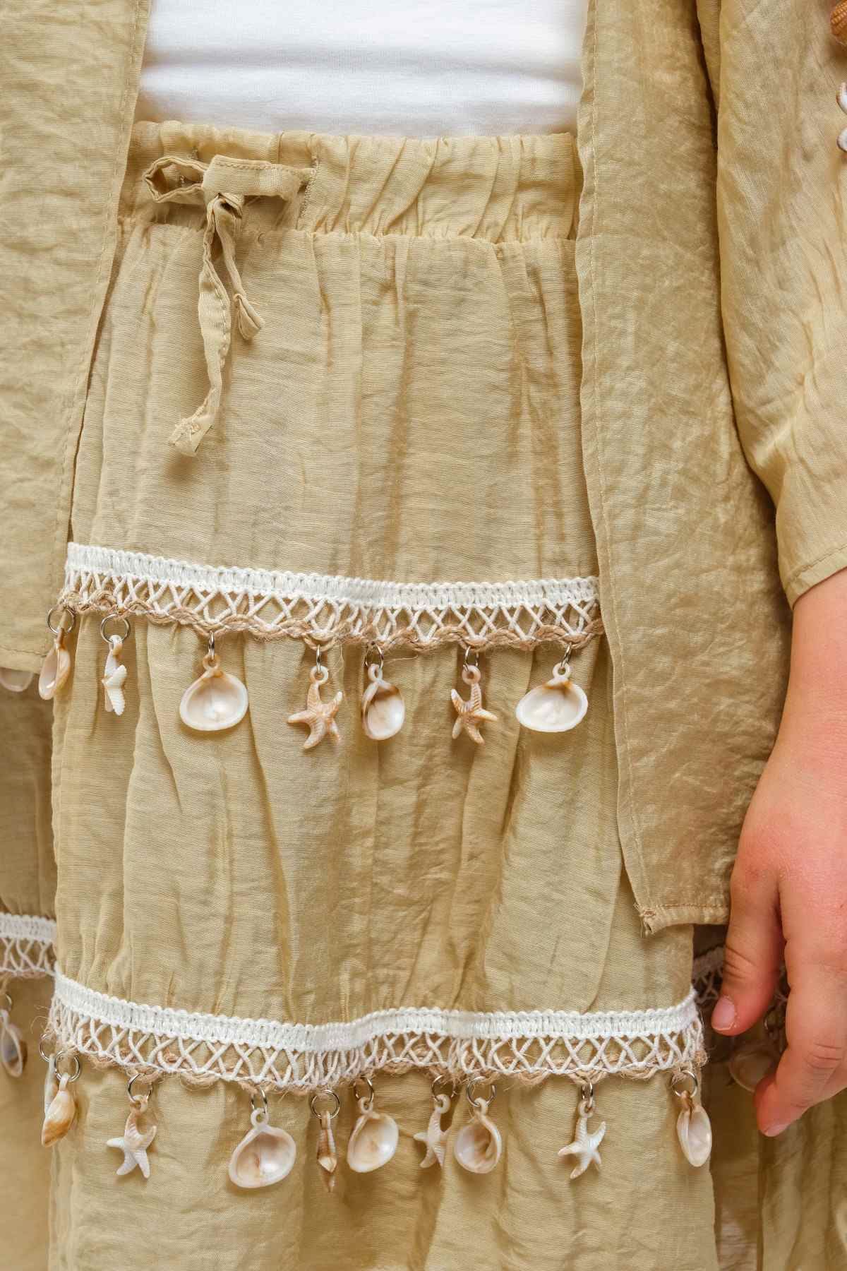 4-8 Yaş SeaShell Sugar Kız Çocuk 3'Lü Takım-Haki