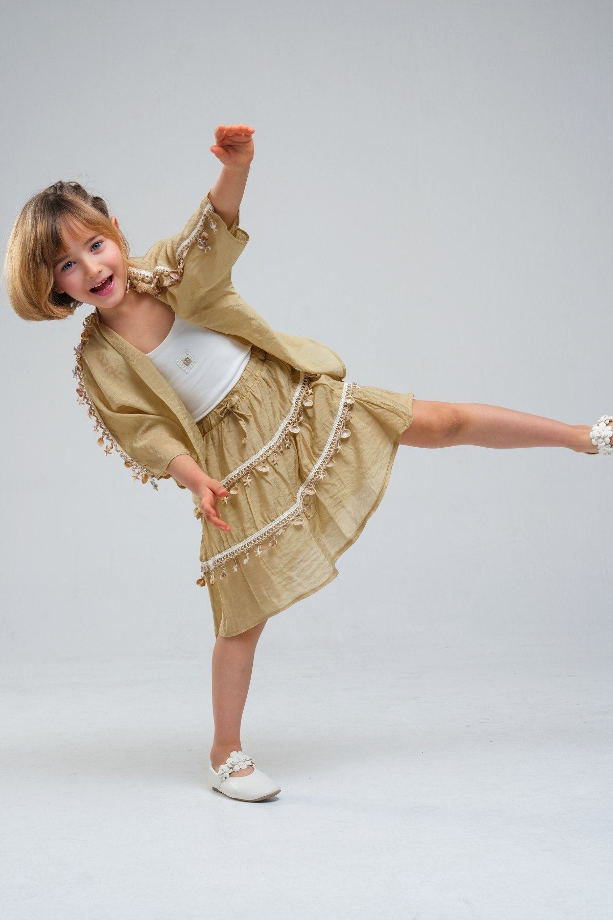 4-8 Yaş SeaShell Sugar Kız Çocuk 3'Lü Takım-Haki