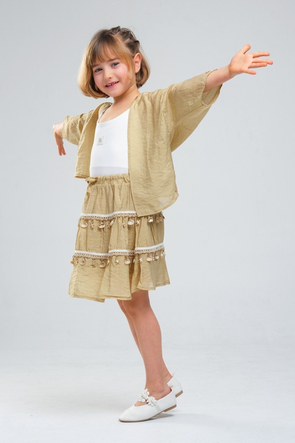 4-8 Yaş SeaShell Sugar Kız Çocuk 3'Lü Takım-Haki