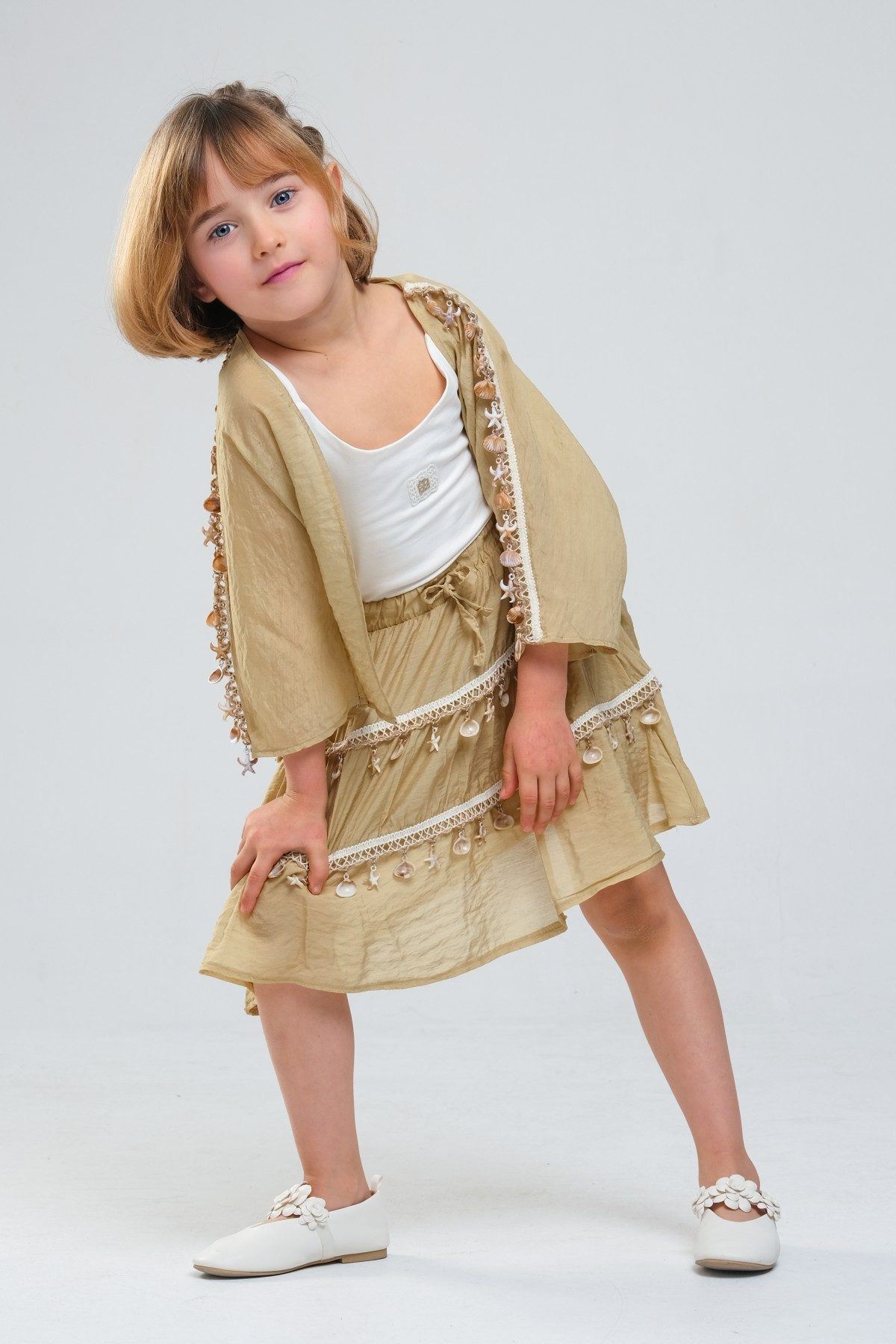 4-8 Yaş SeaShell Sugar Kız Çocuk 3'Lü Takım-Haki