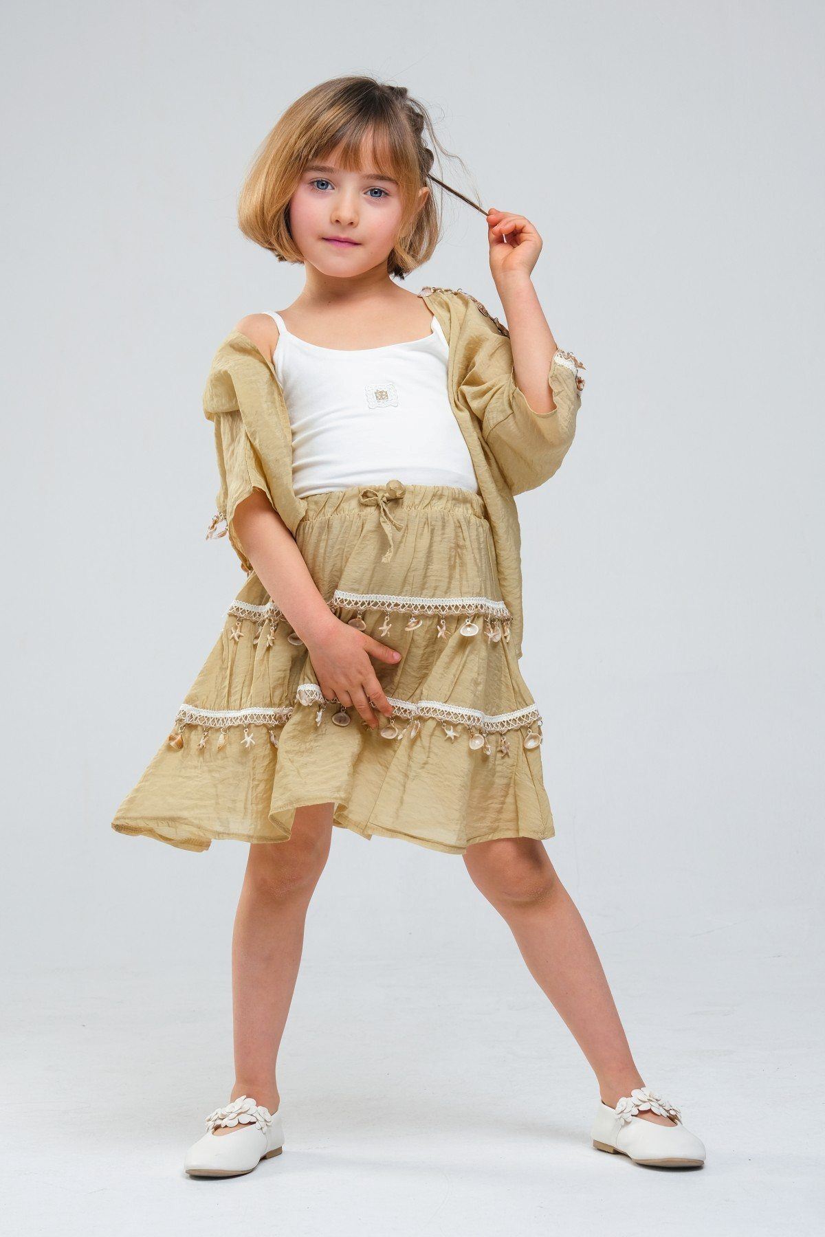 4-8 Yaş SeaShell Sugar Kız Çocuk 3'Lü Takım-Haki