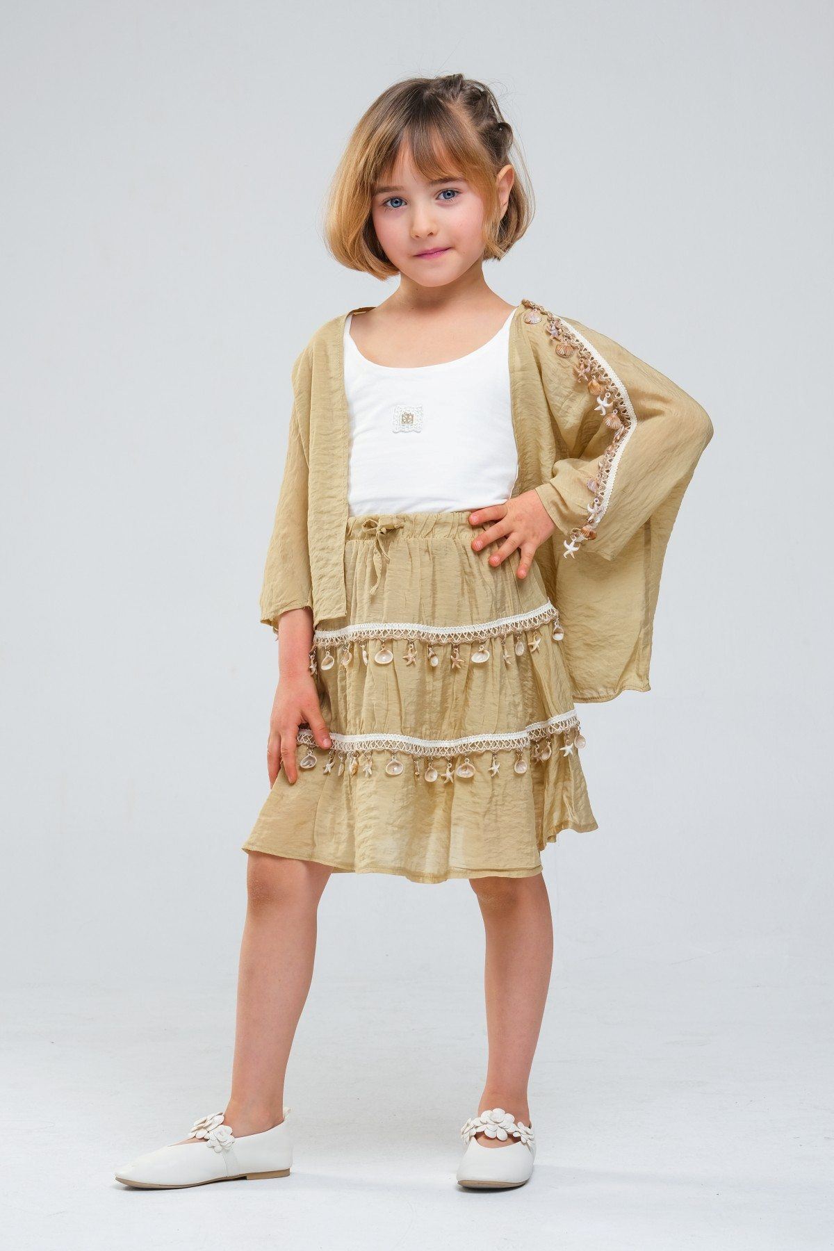 4-8 Yaş SeaShell Sugar Kız Çocuk 3'Lü Takım-Haki