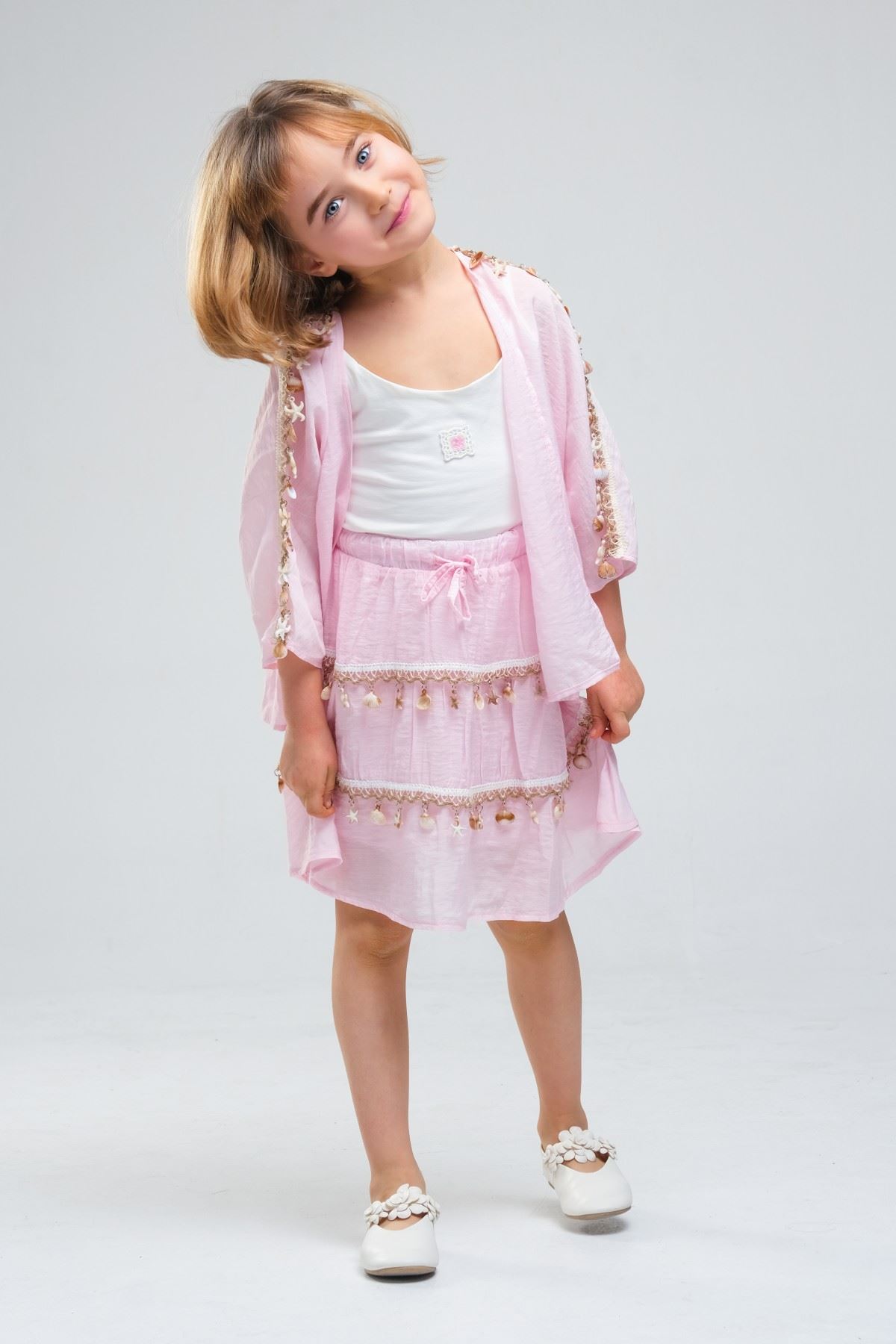 4-8 Yaş SeaShell Sugar Kız Çocuk 3'Lü Takım-Şeker Pembe