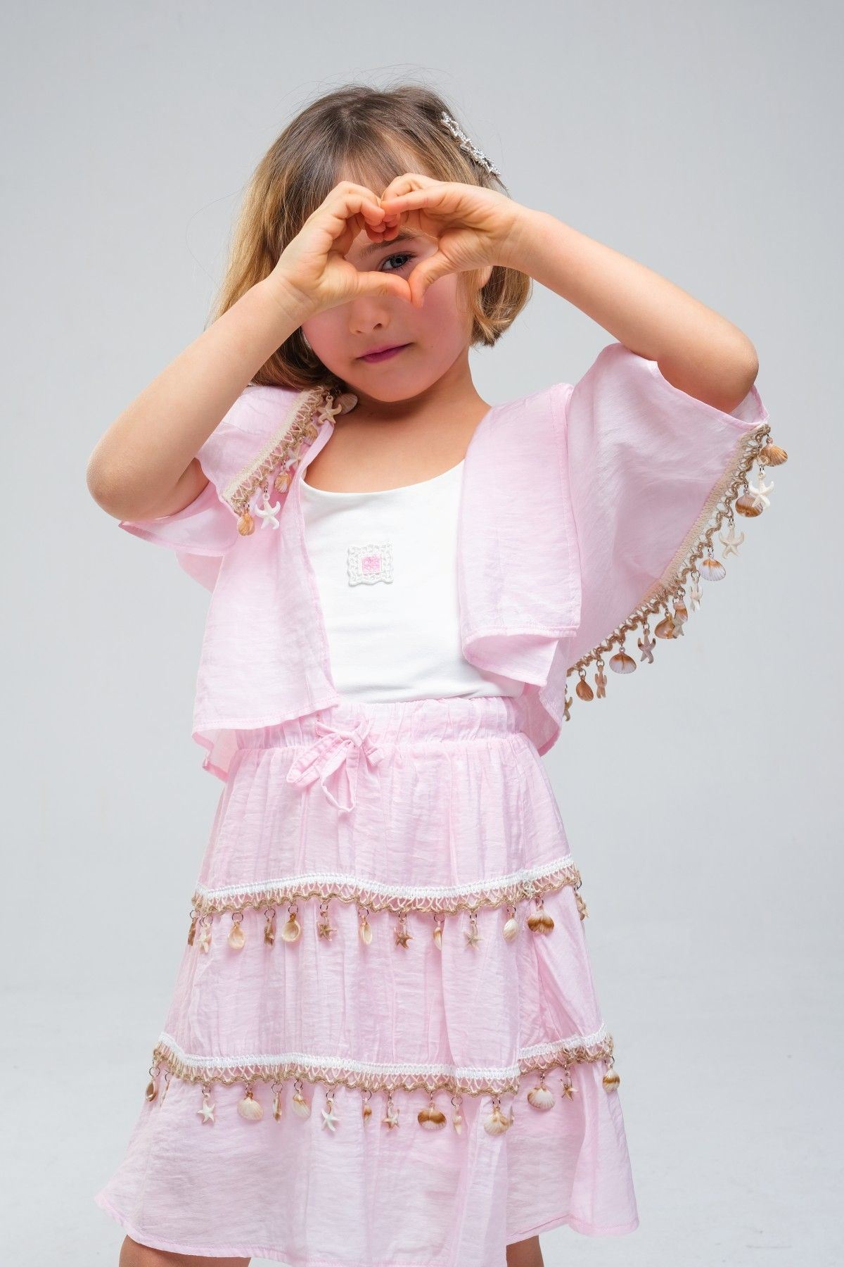 4-8 Yaş SeaShell Sugar Kız Çocuk 3'Lü Takım-Şeker Pembe