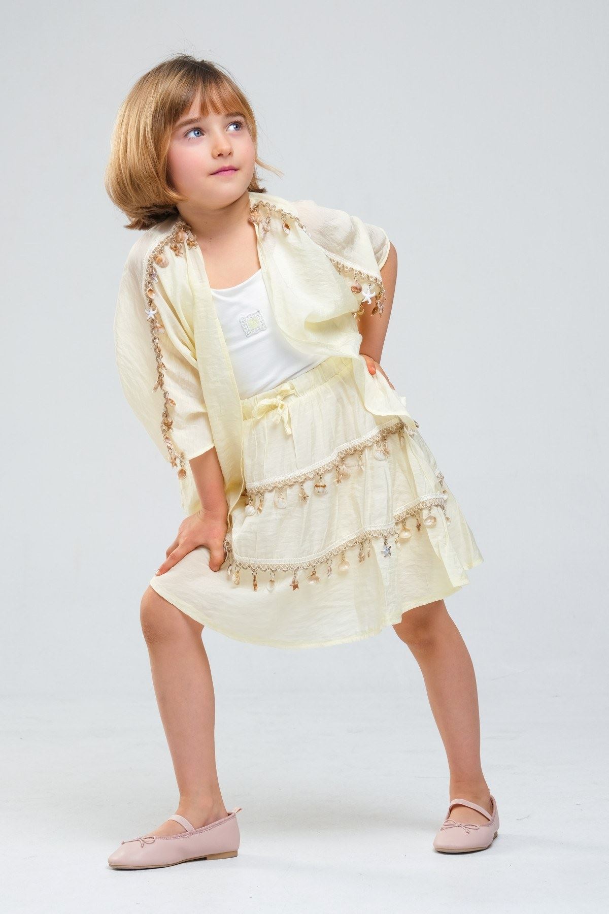 4-8 Yaş SeaShell Sugar Kız Çocuk 3'Lü Takım-Sarı