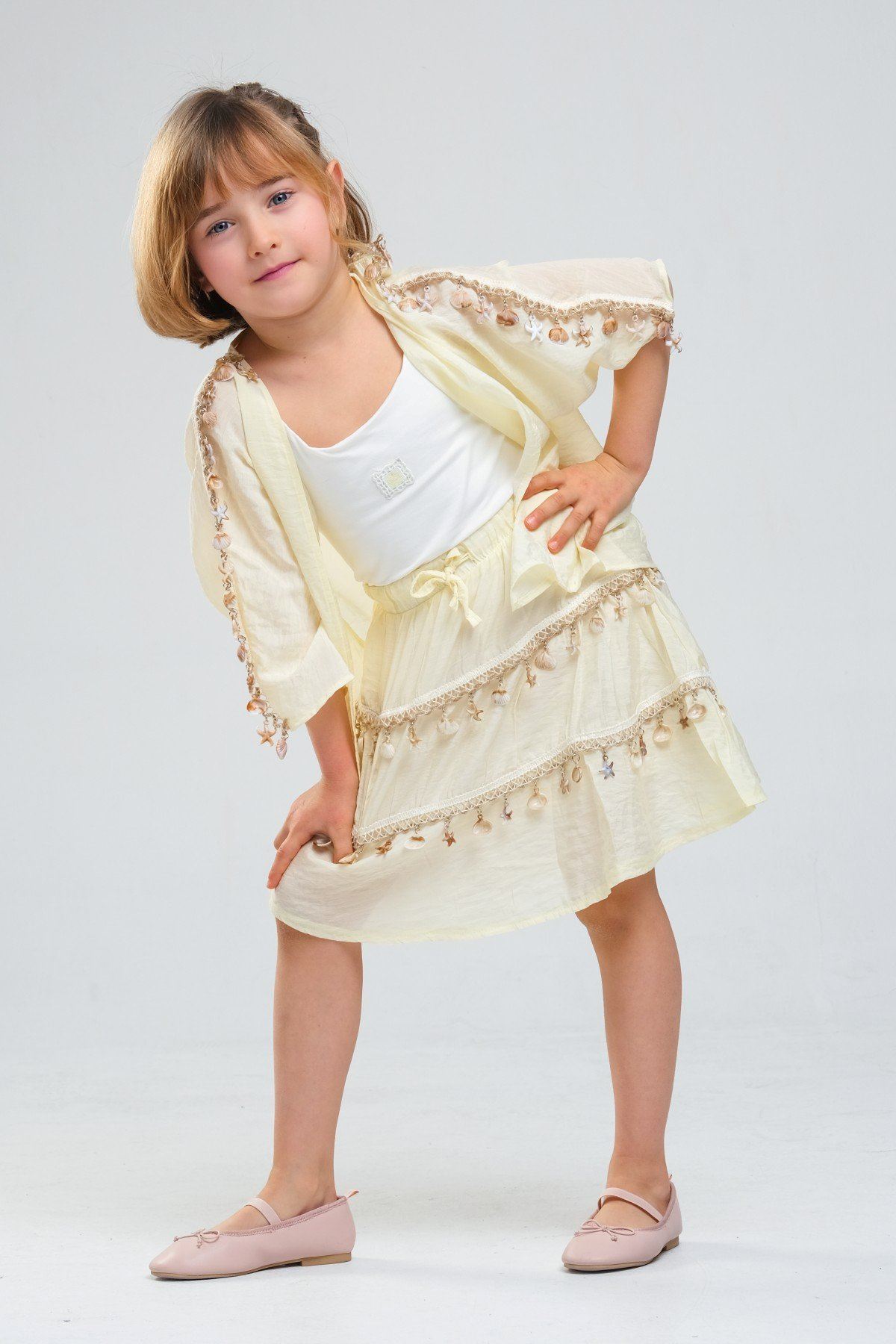 4-8 Yaş SeaShell Sugar Kız Çocuk 3'Lü Takım-Sarı