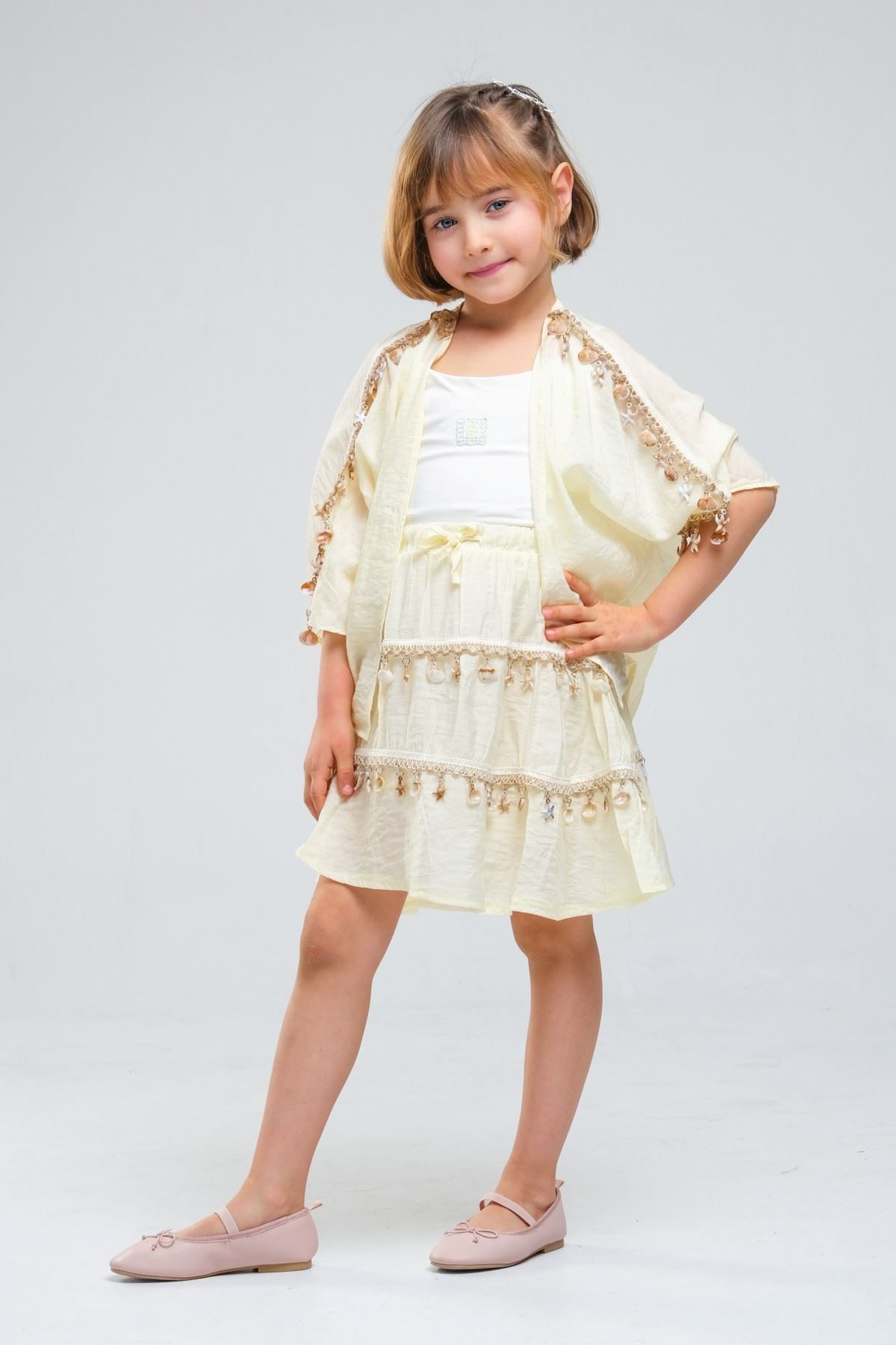 4-8 Yaş SeaShell Sugar Kız Çocuk 3'Lü Takım-Sarı